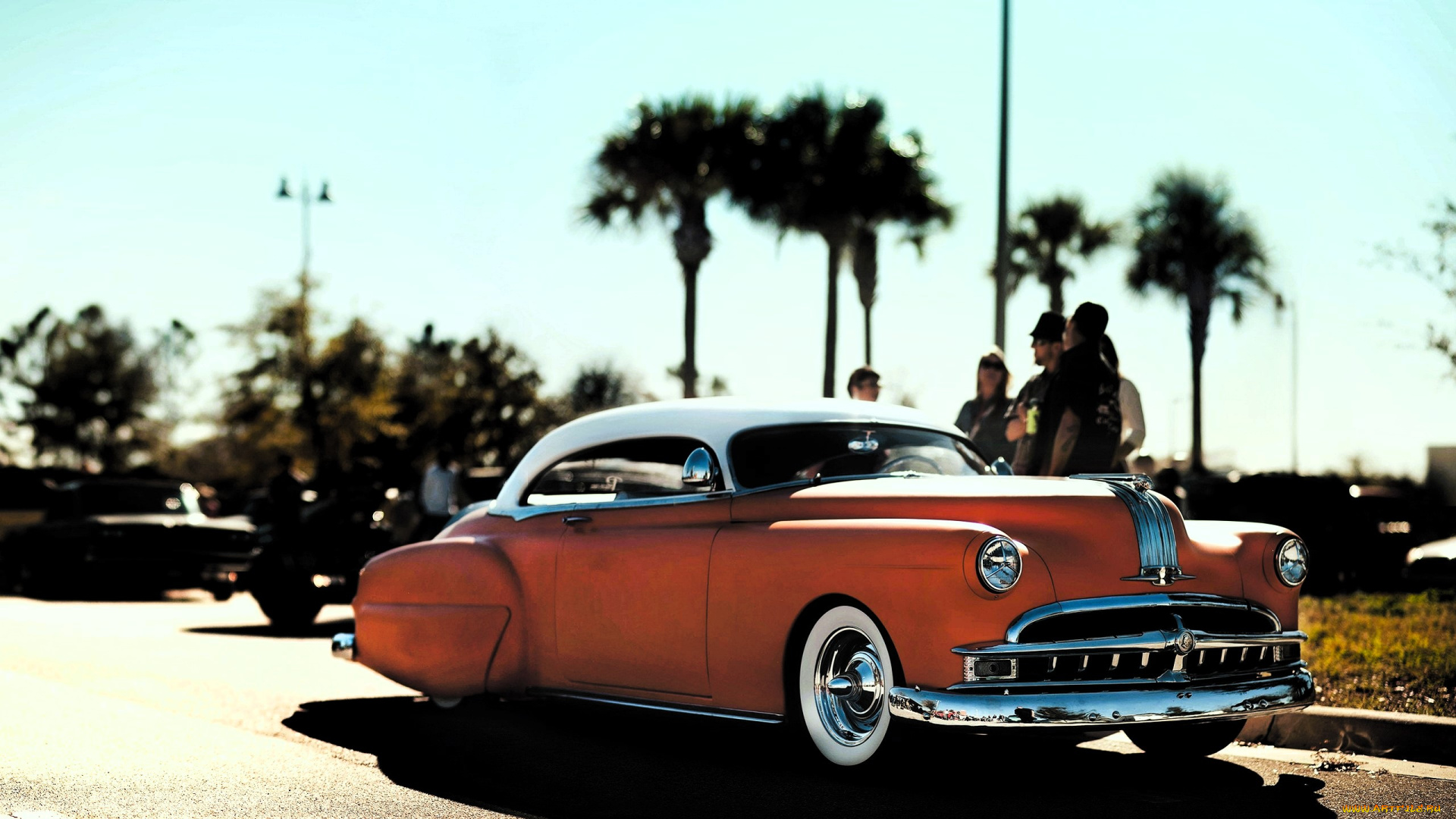 pontiac, star, chief, автомобили, pontiac, красный, ретро, люди, пальмы