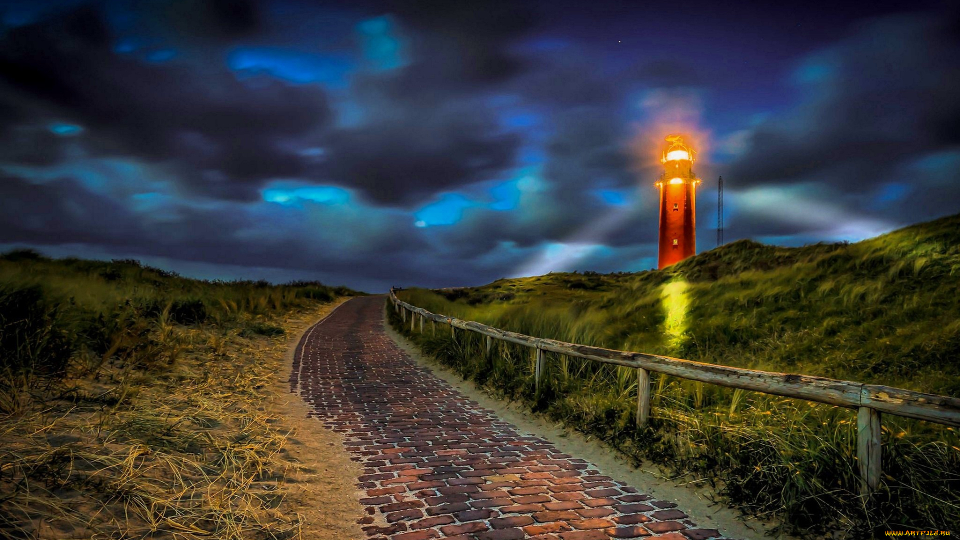 природа, маяки, маяк, тучи, дорога, поля