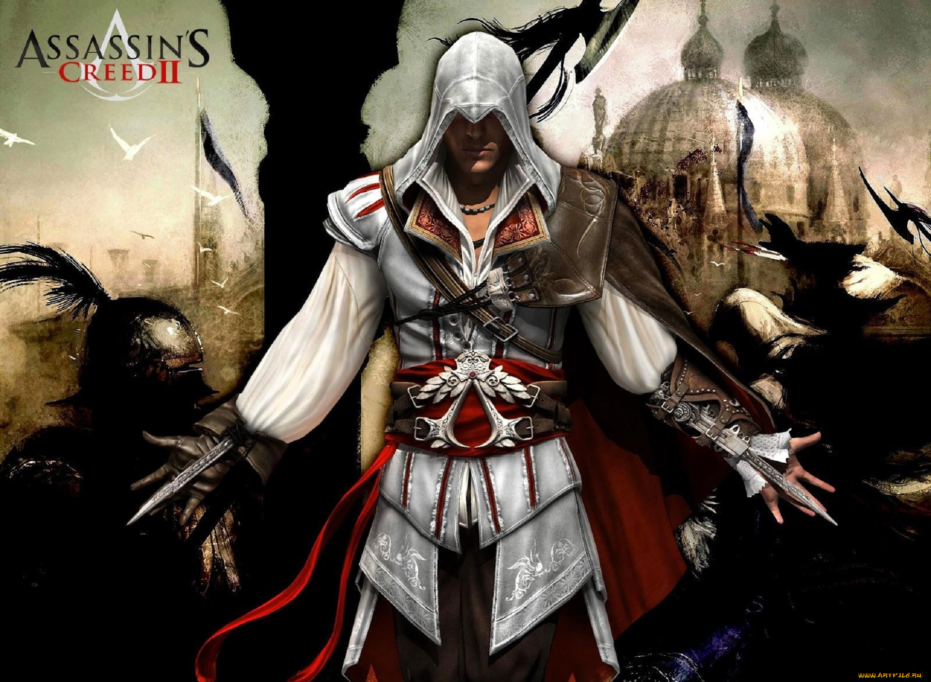 видео, игры, assassin`s, creed, ii, ассасин, эцио, лезвия, оружие, купол, люди