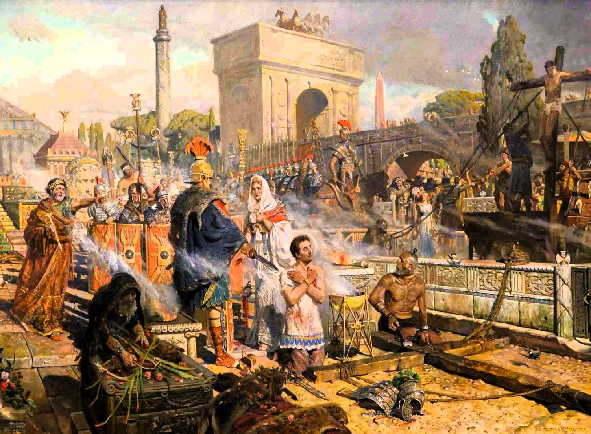 рисованное, павел, рыженко, люди, римляне, солдаты, казнь, город, крест