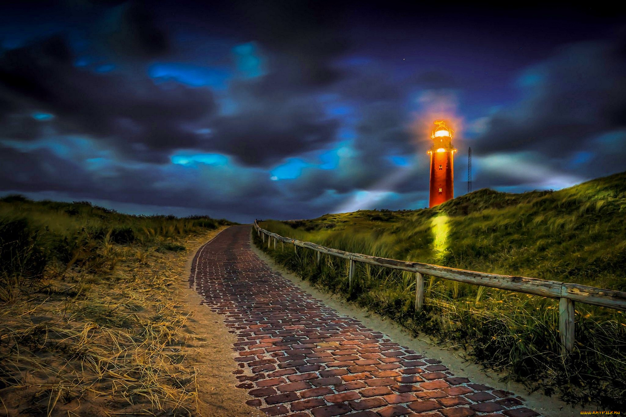 природа, маяки, маяк, тучи, дорога, поля