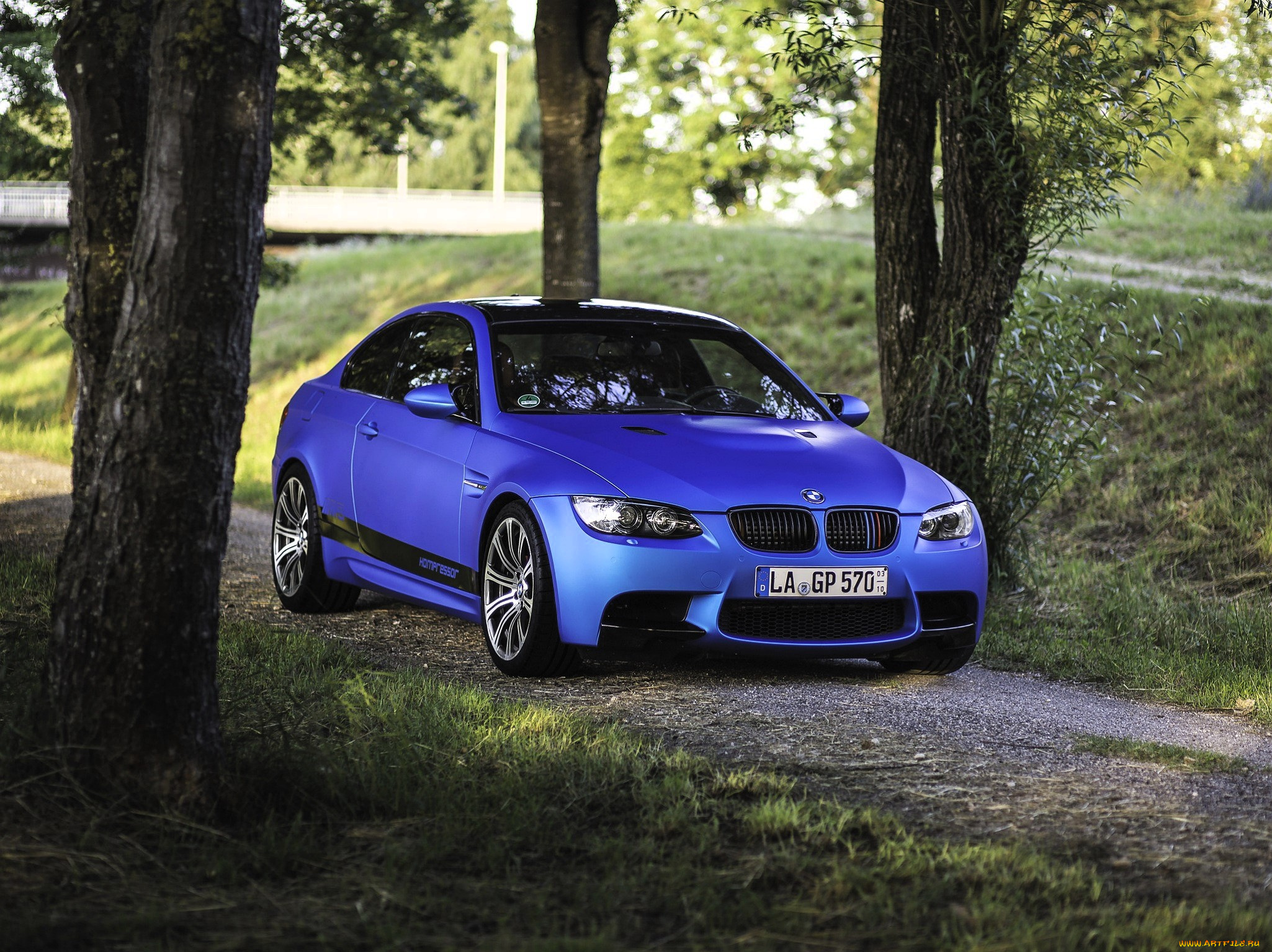 bmw, e92, автомобили, bmw, синий, дорожка, деревья, парк