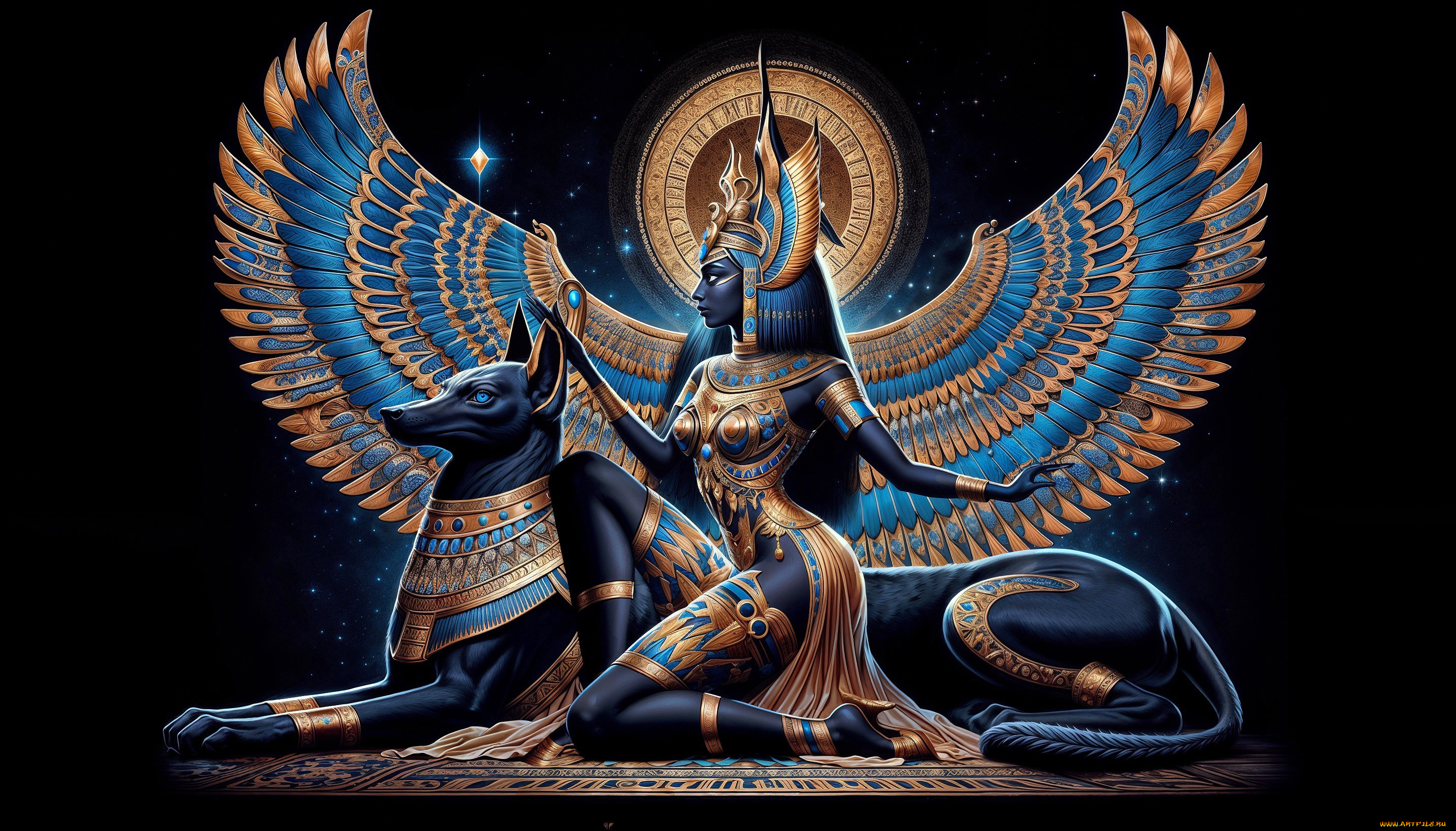 фэнтези, красавицы, и, чудовища, египет, боги, девушка, крылья, зверь