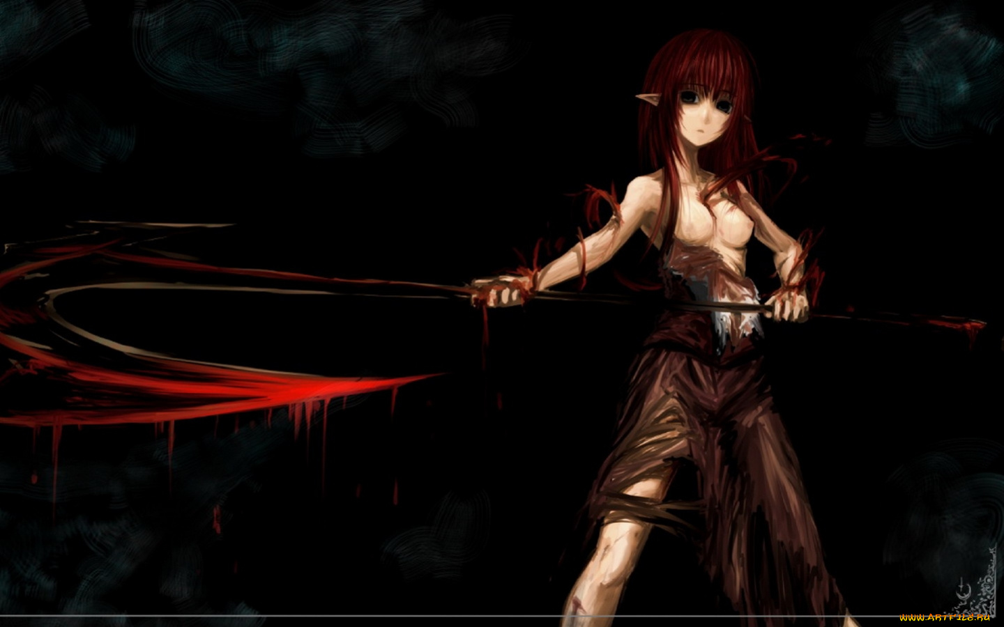 аниме, weapon, blood, technology