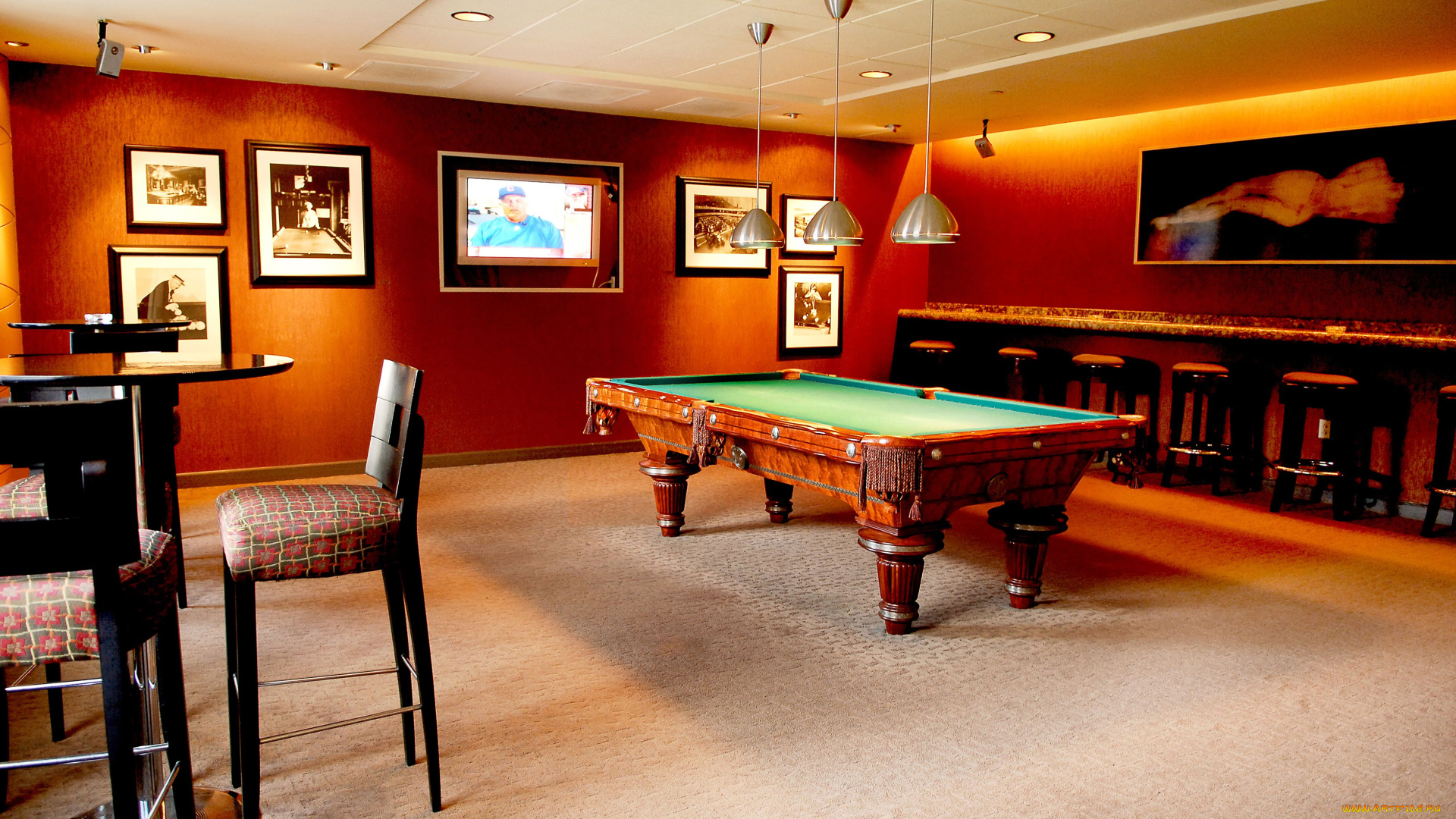 интерьер, бильярдная, биллиард