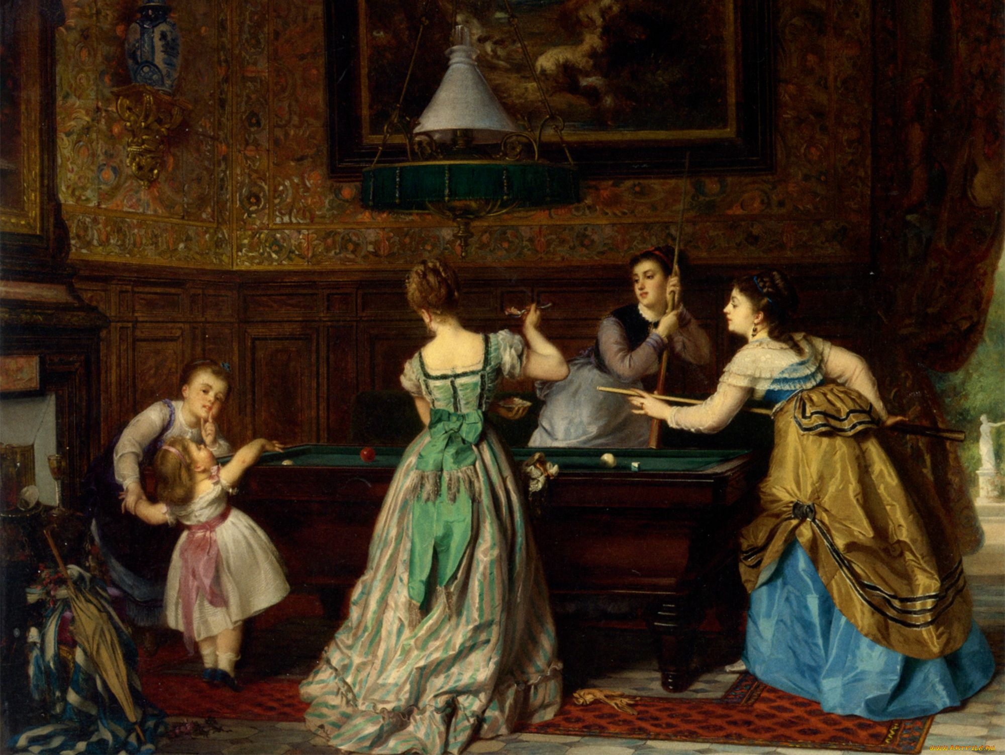charles, edouard, boutibonne, ladies, playing, billiards, рисованные, бильярд