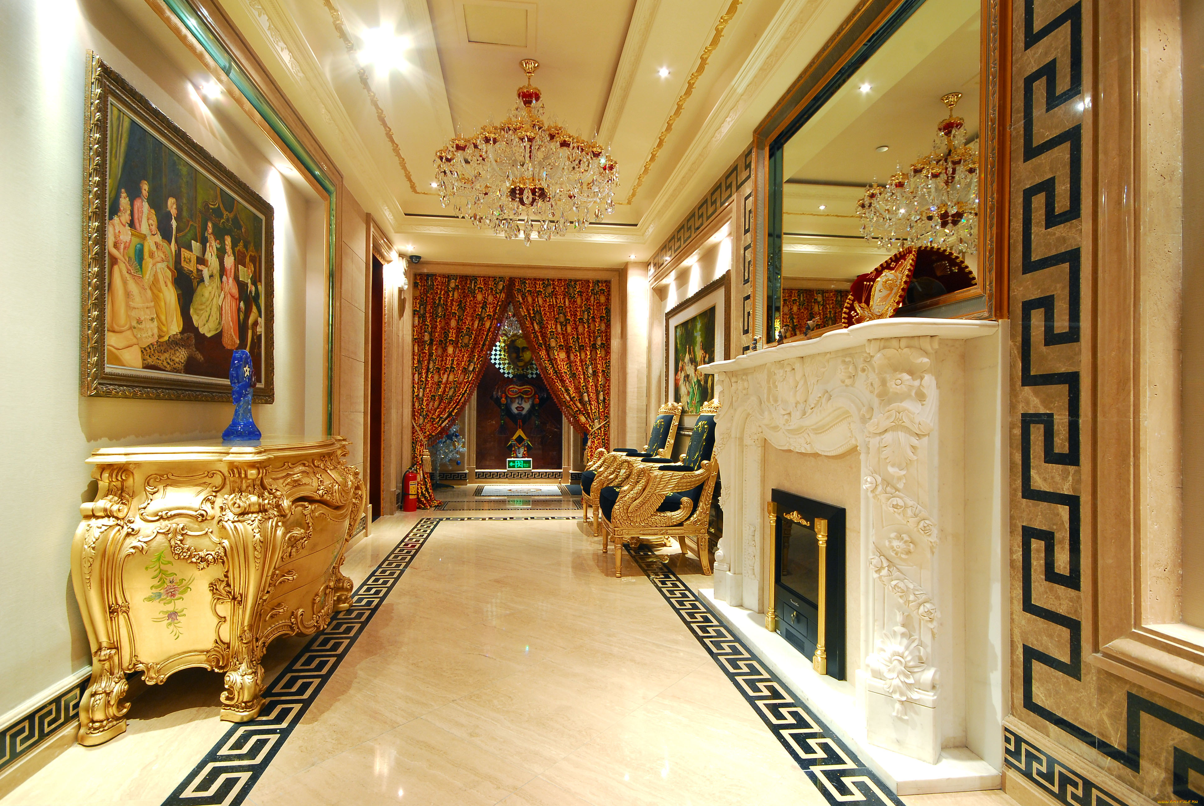 интерьер, дворцы, музеи, камин, комната