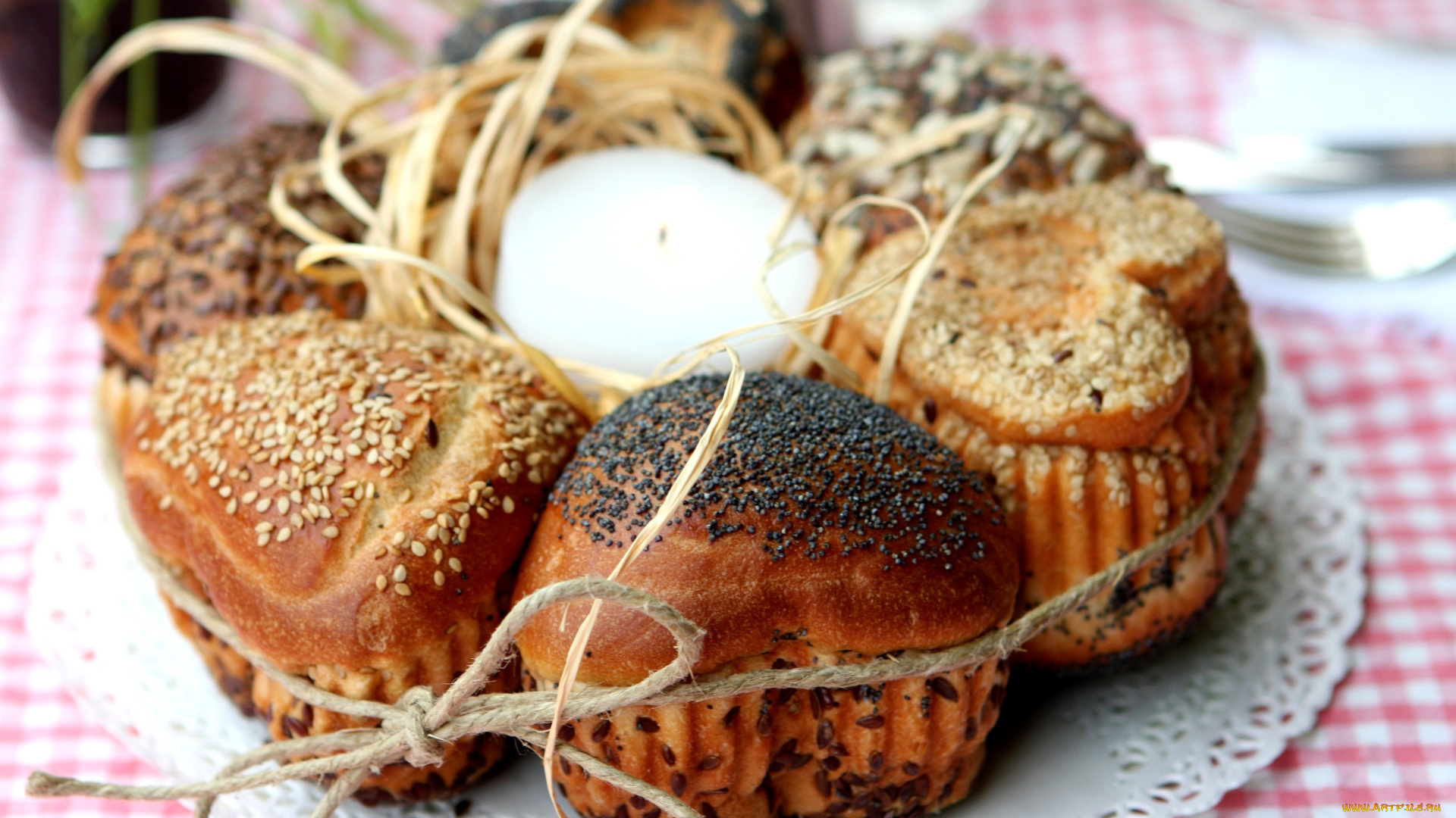 еда, хлеб, выпечка, свеча, бечевка