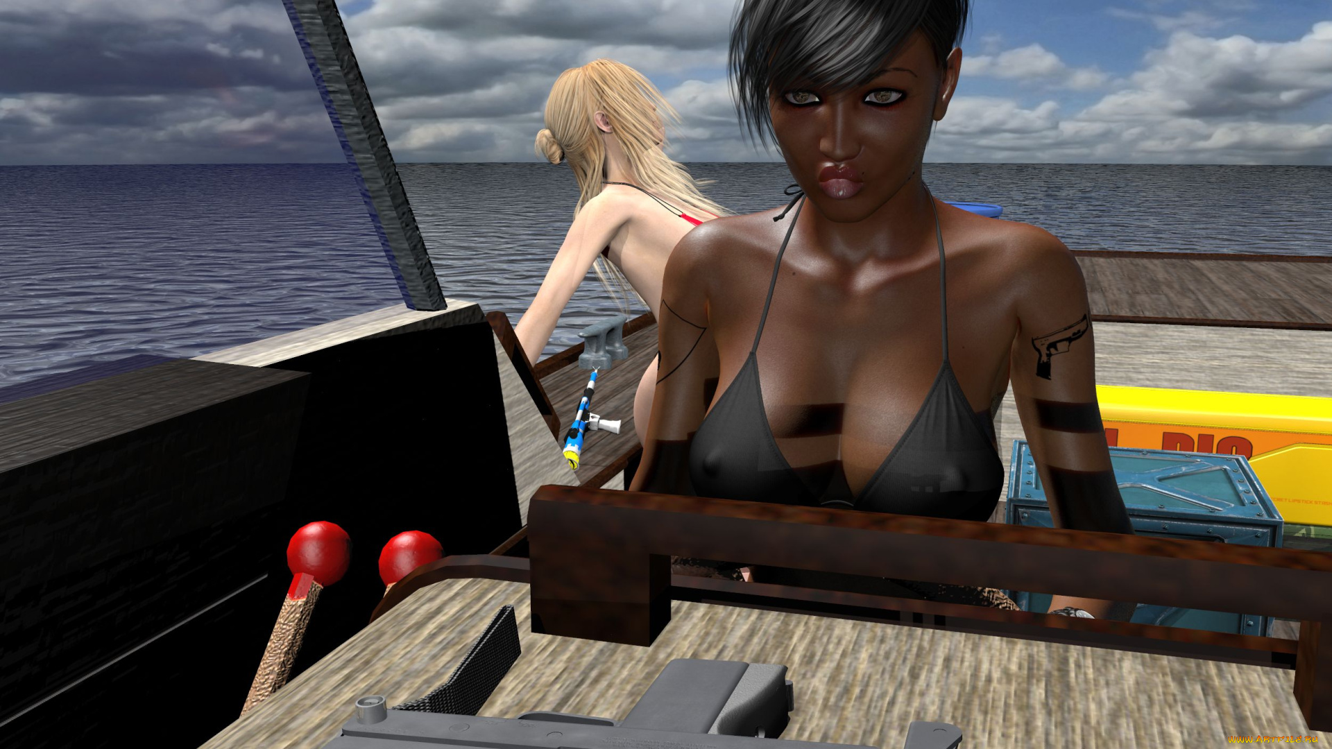 3д, графика, people, люди, море, облака, яхта