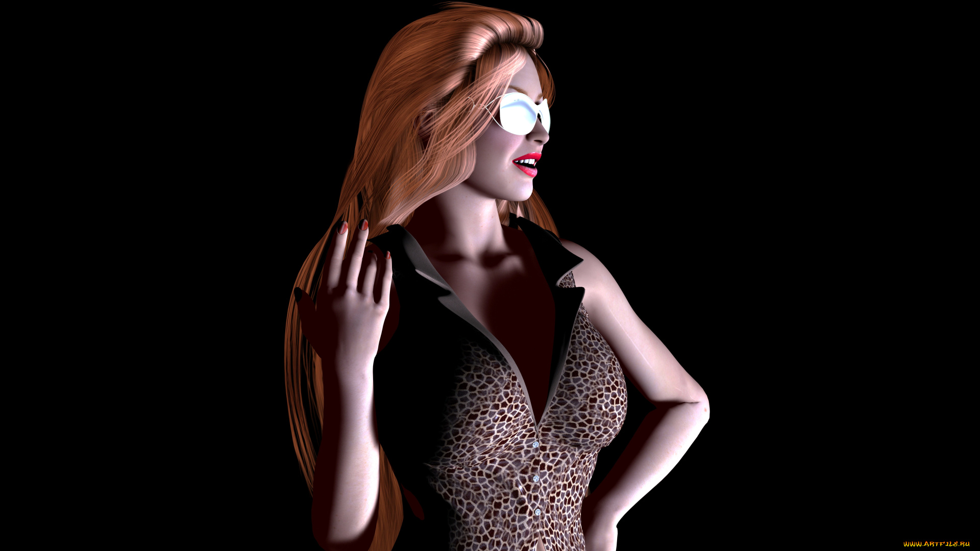 3д, графика, people, люди, очки, взгляд, рыжая