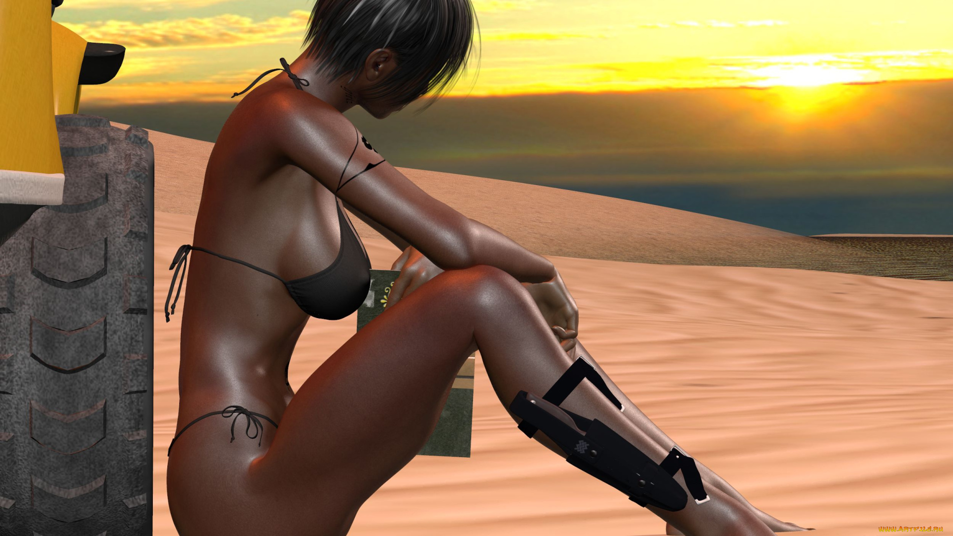 3д, графика, people, люди, песок, закат