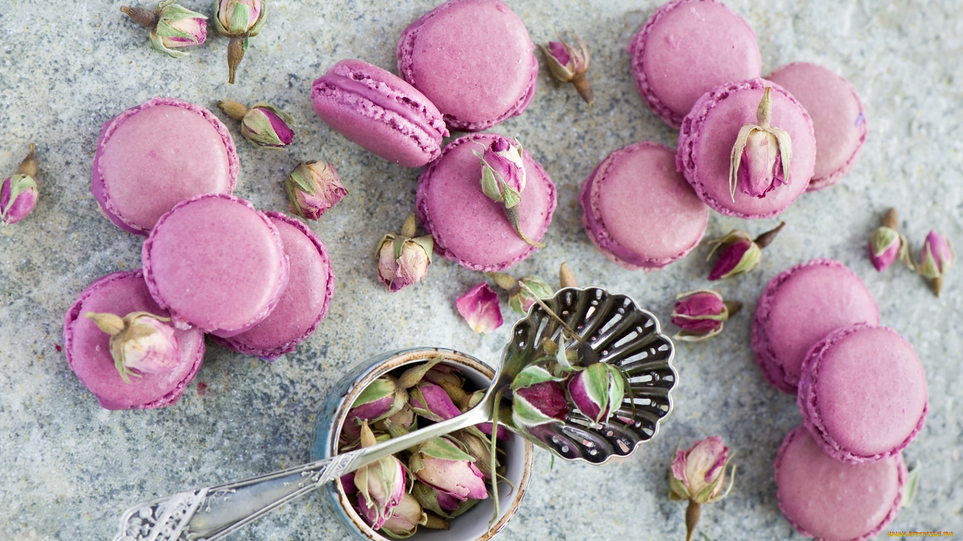 еда, пирожные, кексы, печенье, макаруны, бутоны, роз