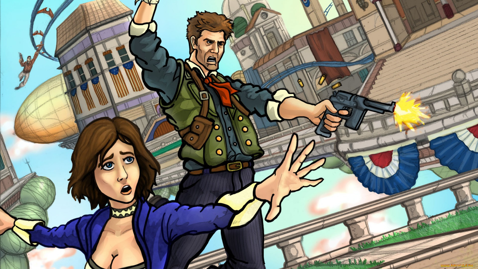 рисованные, комиксы, мужчина, девушка