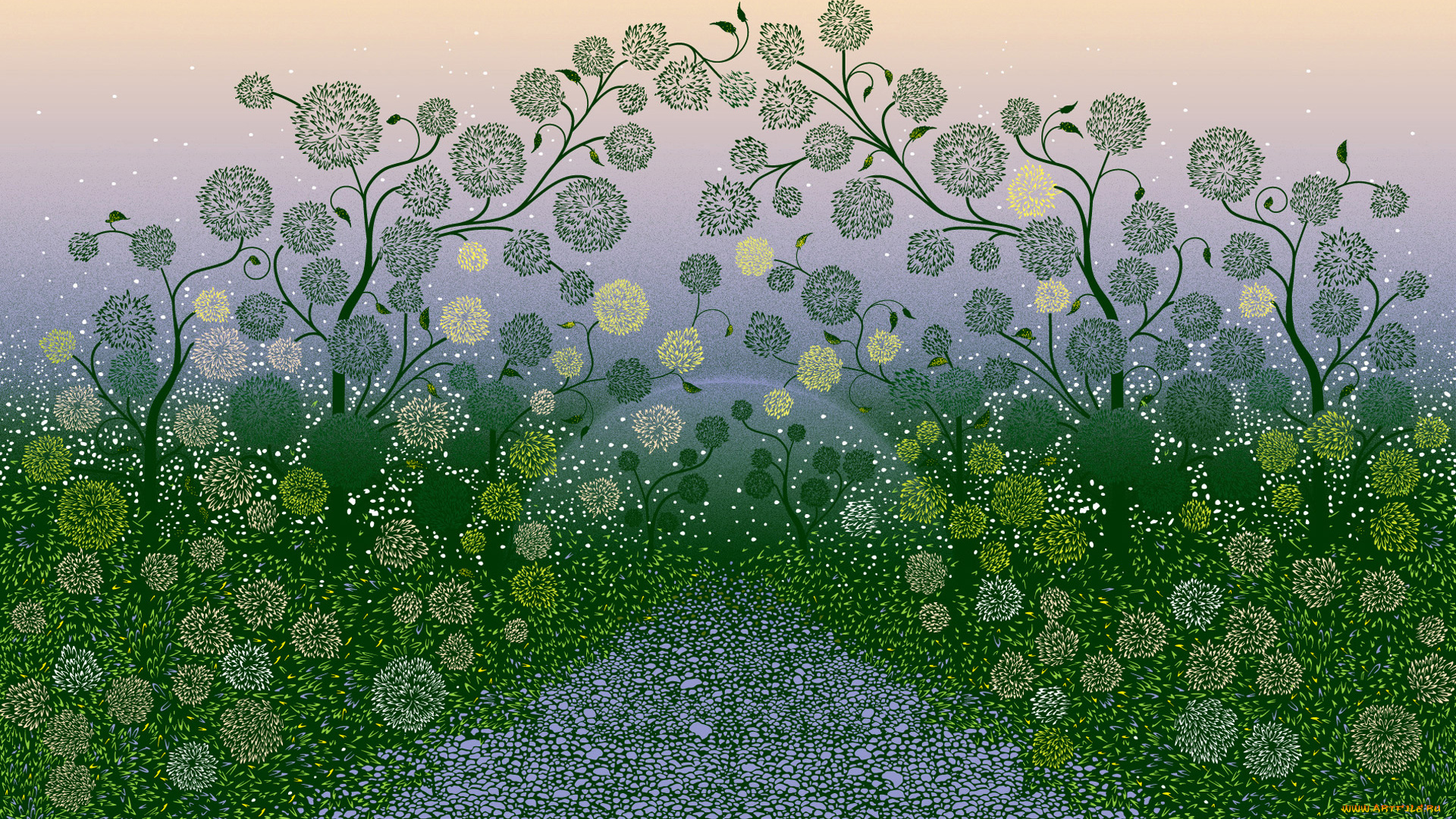 векторная, графика, дорога, растения