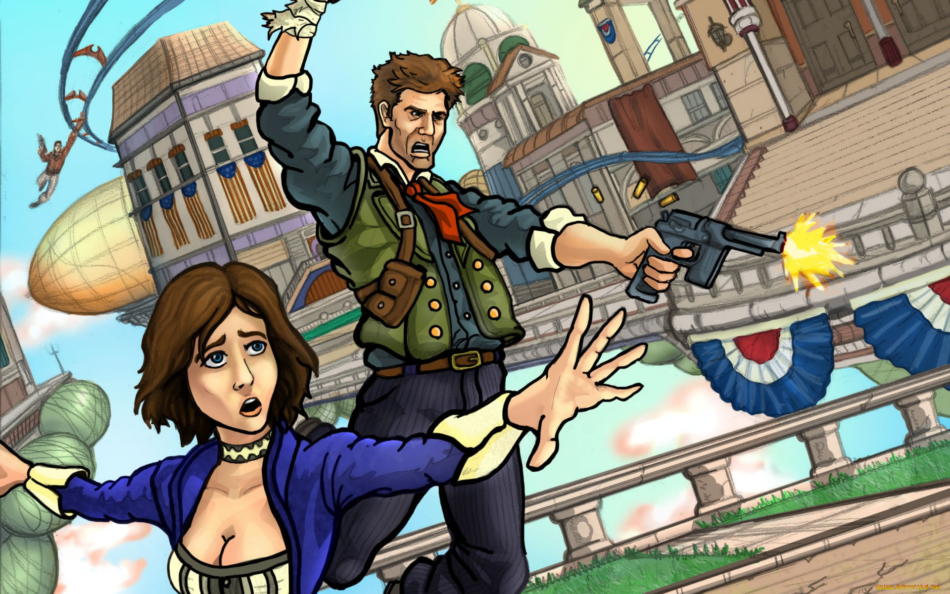 рисованные, комиксы, мужчина, девушка