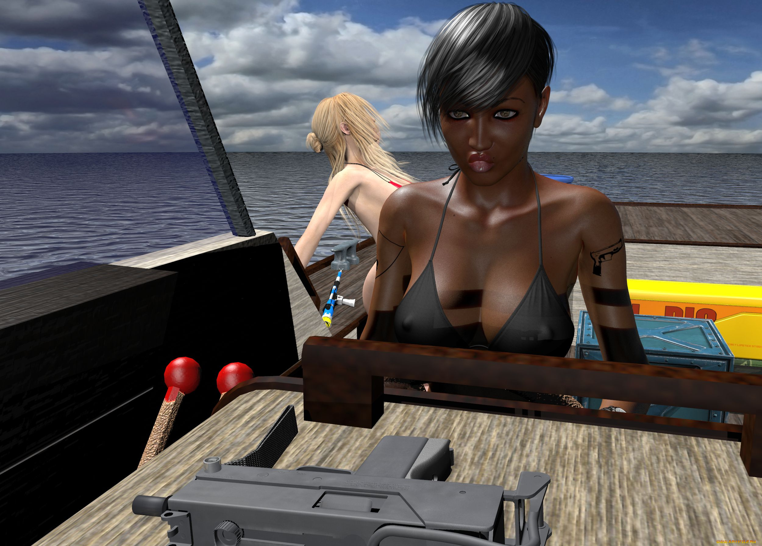 3д, графика, people, люди, море, облака, яхта