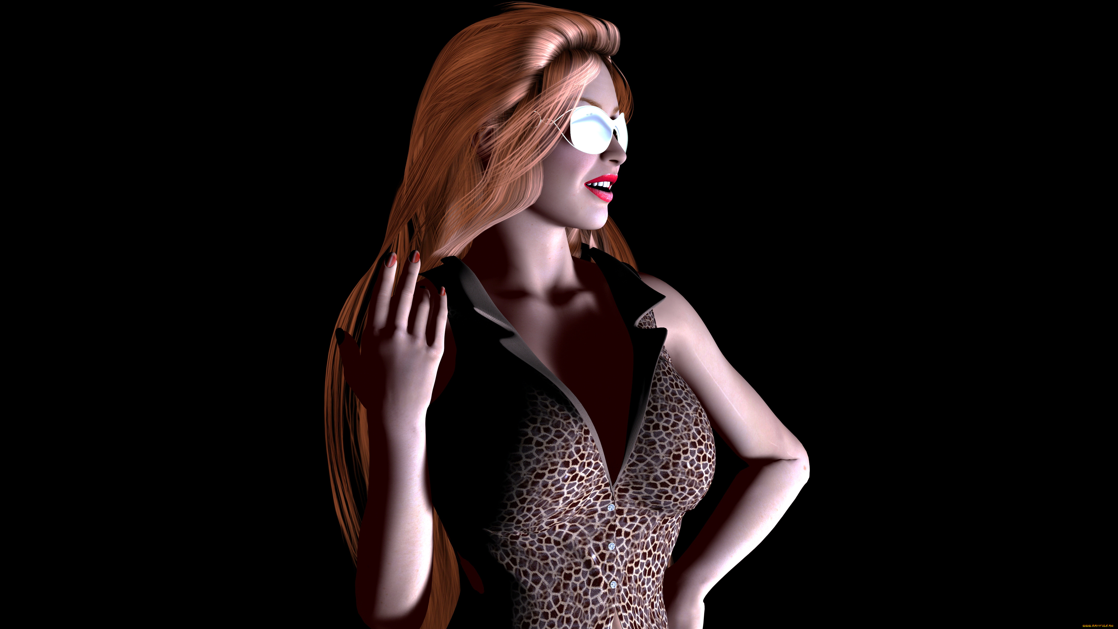 3д, графика, people, люди, очки, взгляд, рыжая