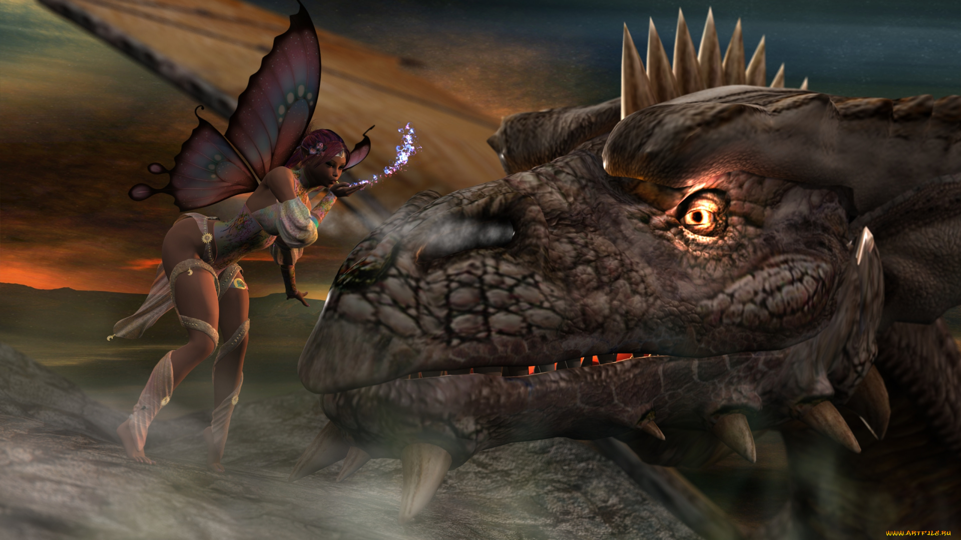 3д, графика, эльфы, , elves, динозавр, магия, эльфийка