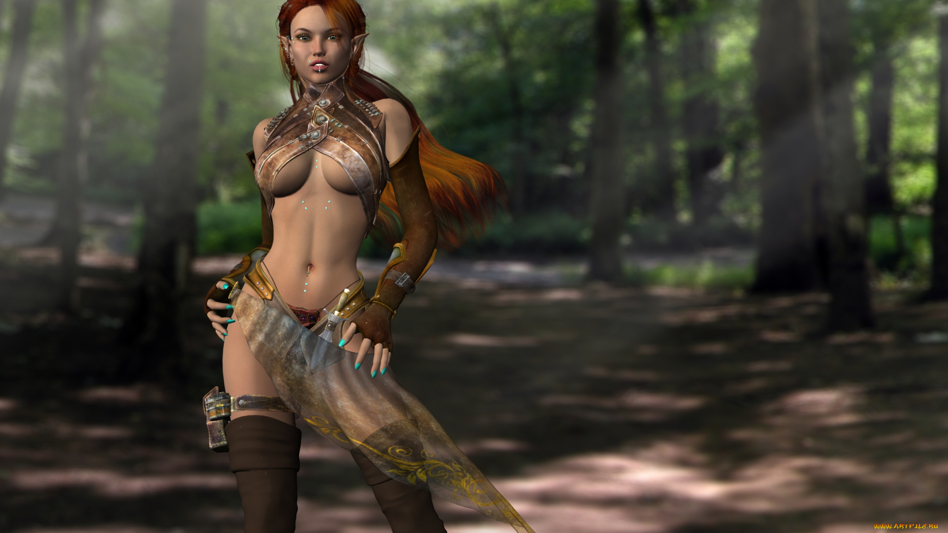 3д, графика, эльфы, , elves, взгляд, эльфийка