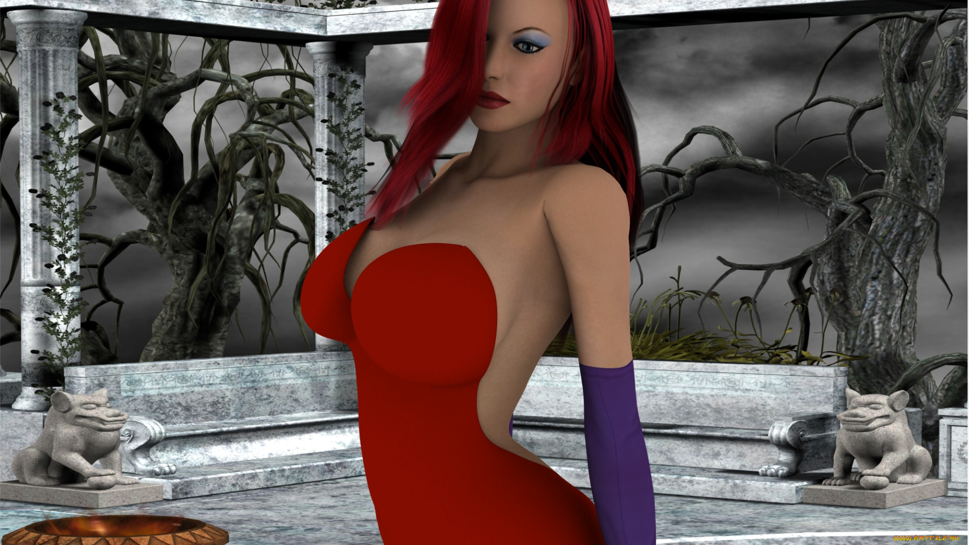 3д, графика, люди, , people, девушка, взгляд, рыжая