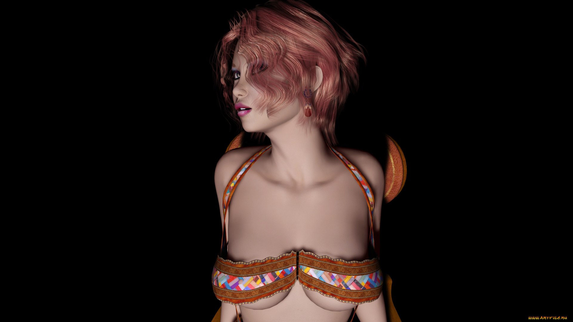 3д, графика, люди, , people, рыжая, фон, взгляд, девушка