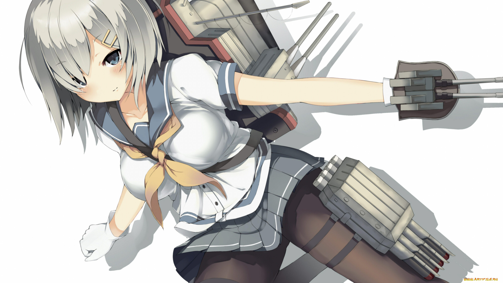 аниме, kantai, collection, белый, фон, оружие, девушка