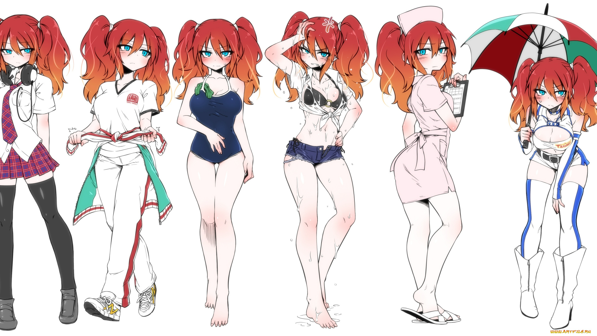 аниме, *unknown, , другое, девушки, арт, белый, фон, рыжие