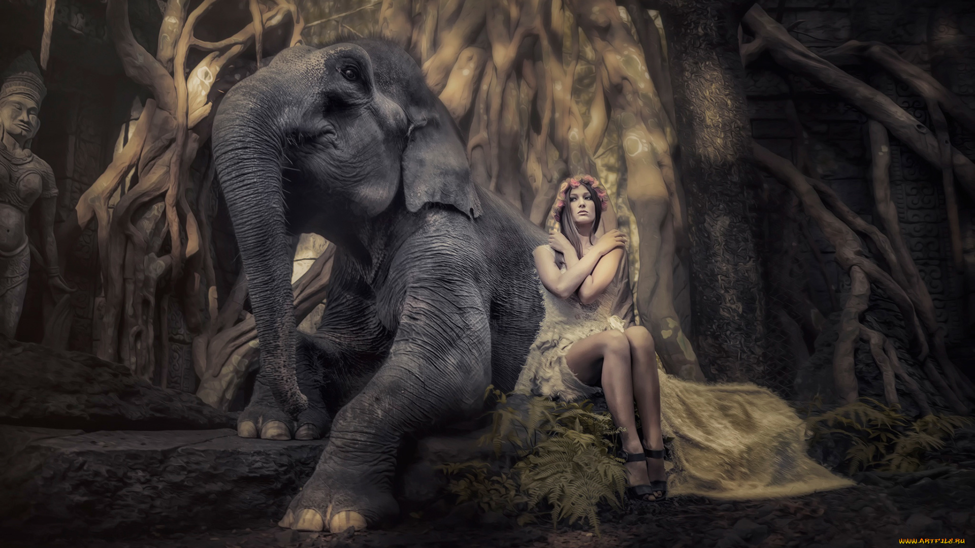 фэнтези, фотоарт, слон, девушка, арт
