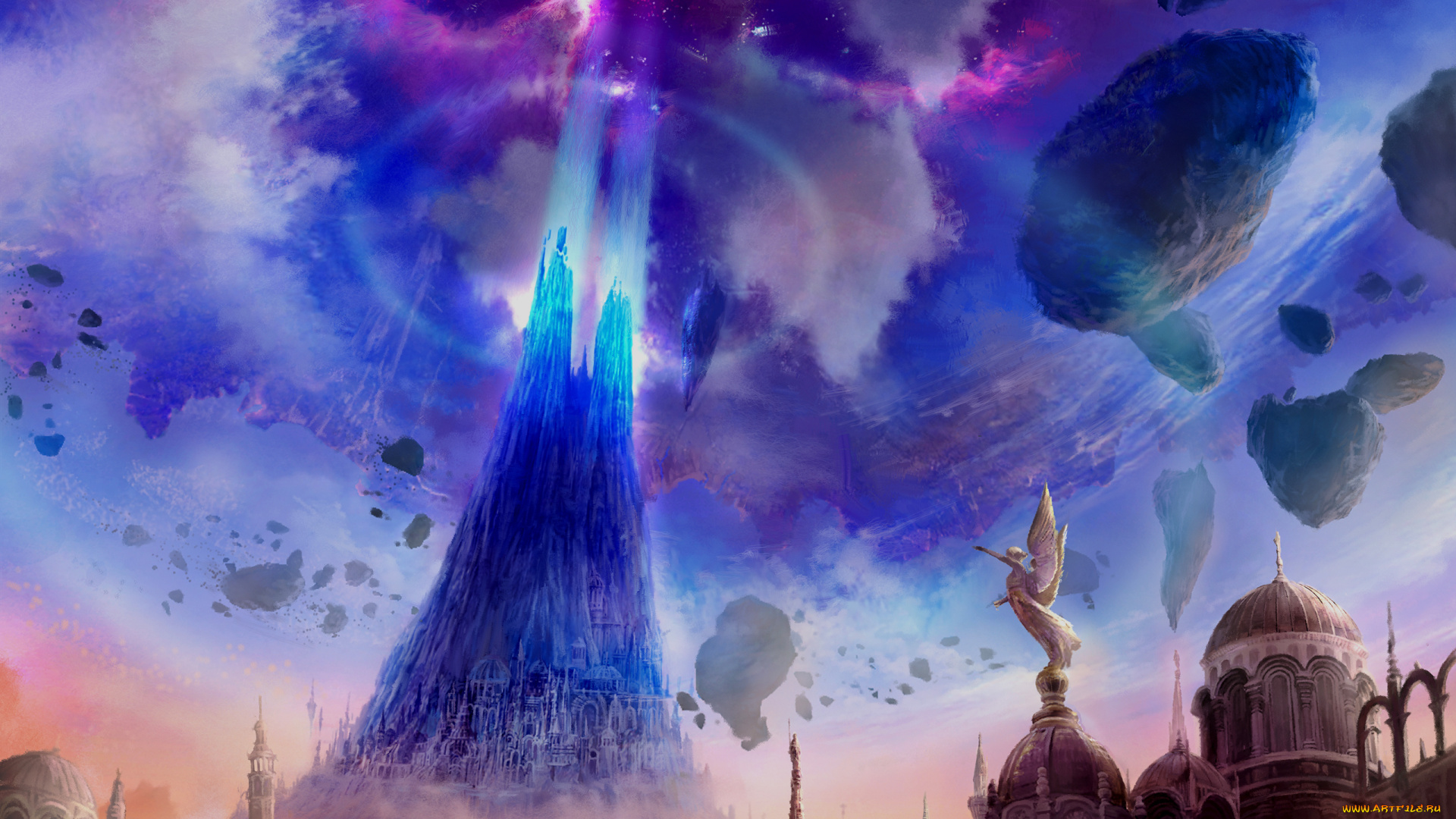 фэнтези, магия, здания, купола, сияние