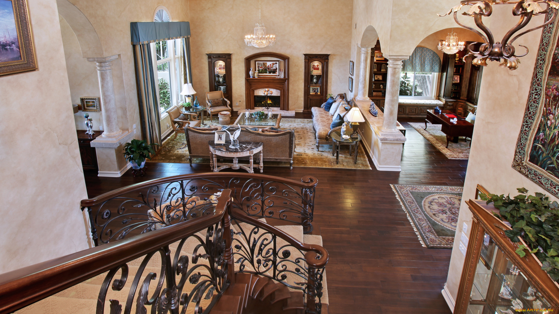 интерьер, холлы, , лестницы, , корридоры, лестница, стиль, цветы