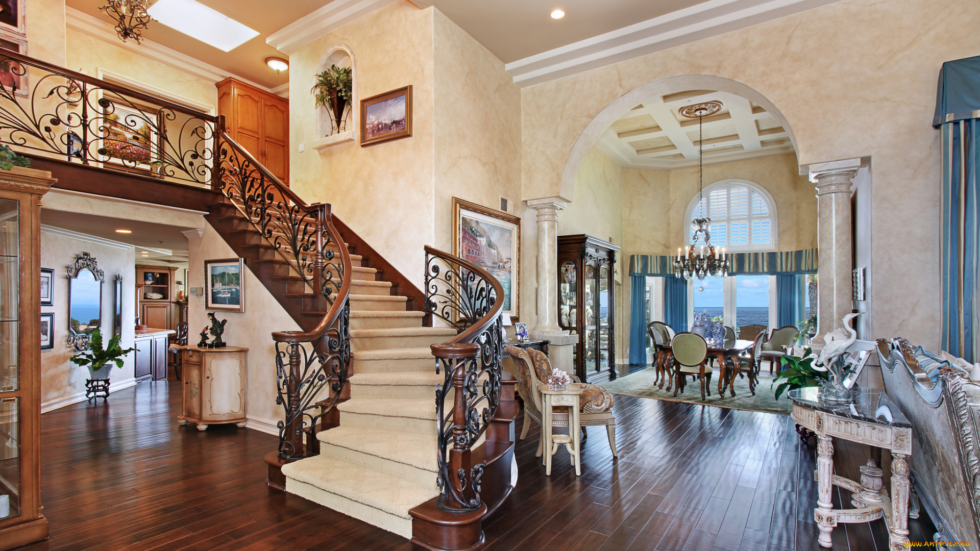 интерьер, холлы, , лестницы, , корридоры, лестница, стиль, цветы