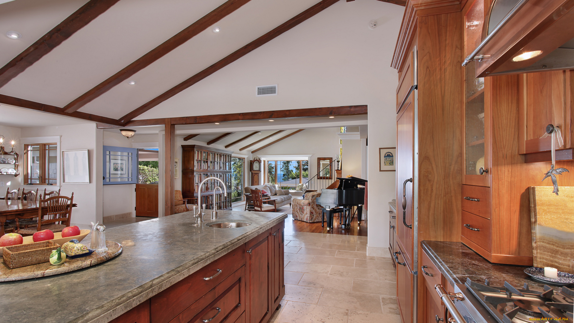 интерьер, кухня, люстры, цветы, стиль