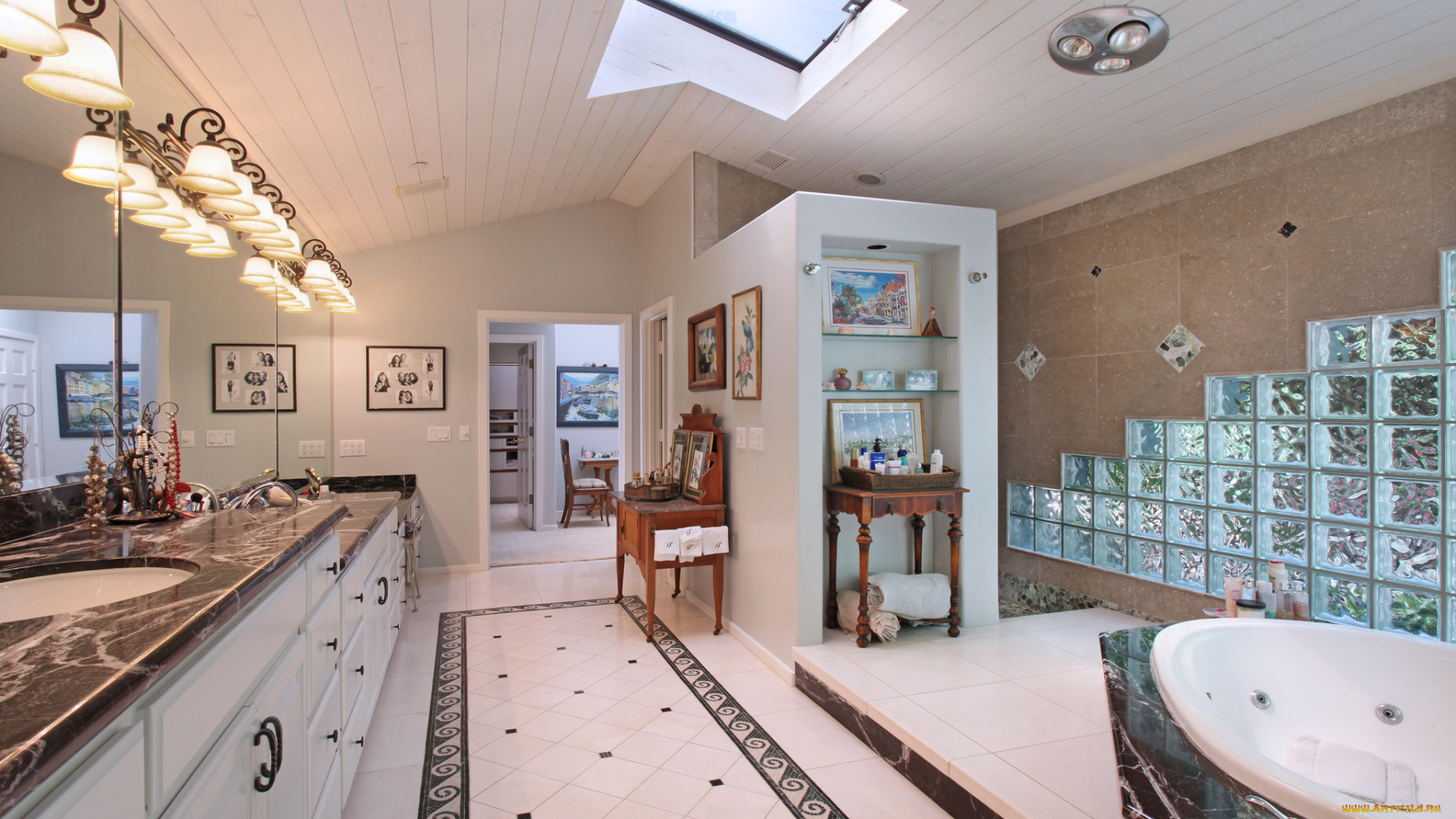 интерьер, ванная, и, туалетная, комнаты, ванная, стиль, дизайн, цветы