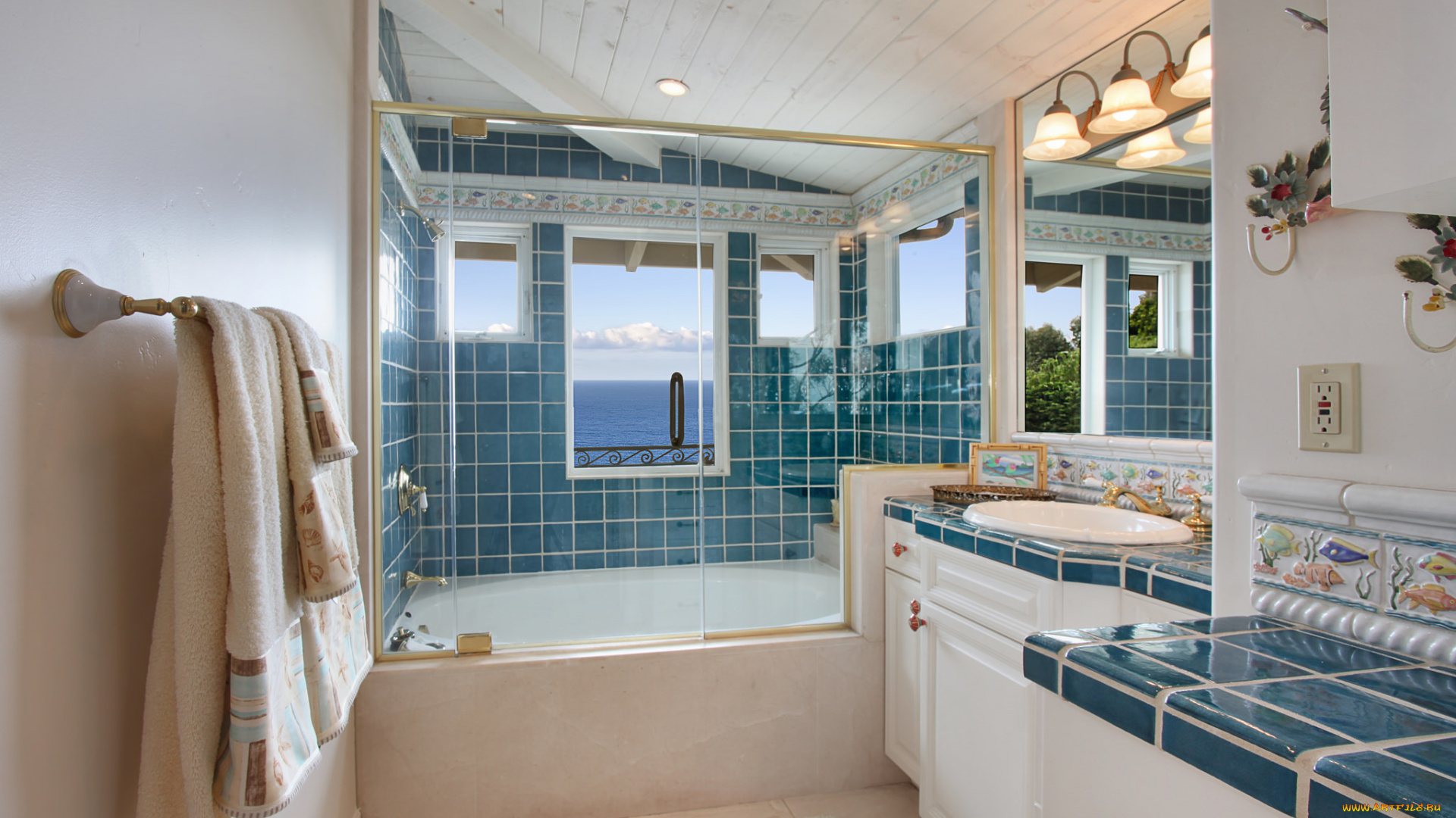 интерьер, ванная, и, туалетная, комнаты, ванная, стиль, дизайн