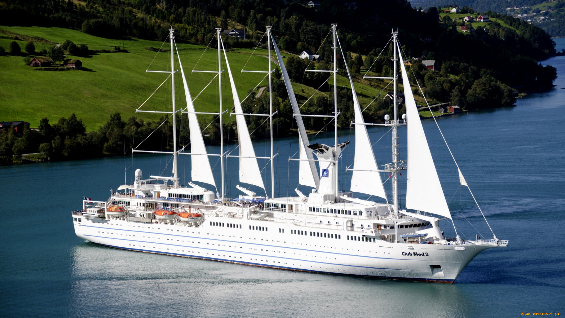 корабли, парусники, деревья, река, парусник, путешествие