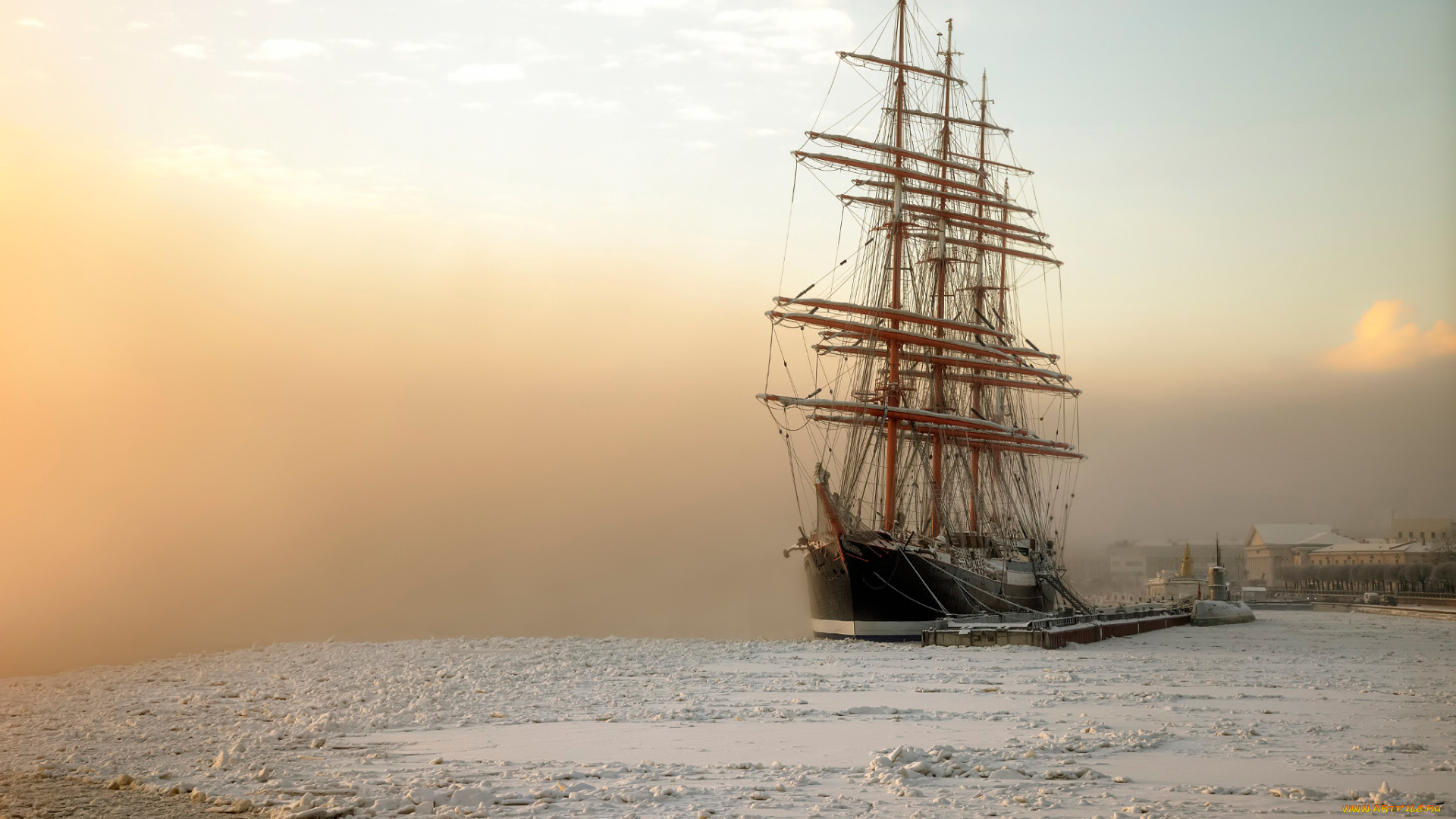 корабли, парусники, санкт-петербург, барк, седов, январь, мороз