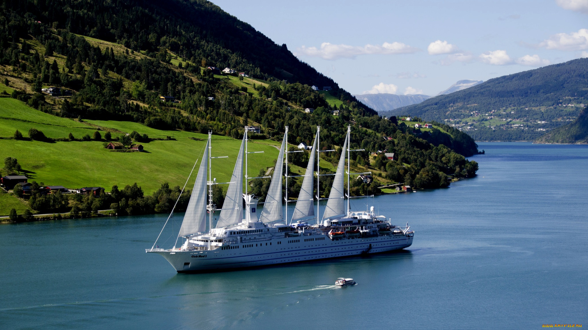 корабли, разные, вместе, горы, деревья, река, парусник, путешествие, mountains, trees, river, sailboat, traveling