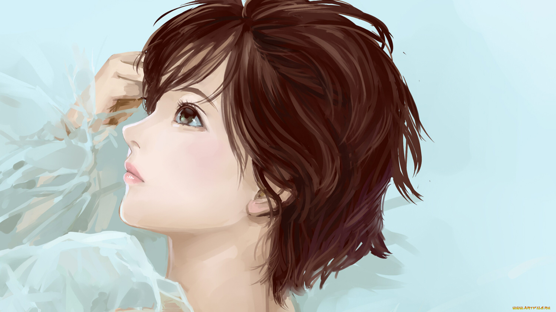 рисованные, люди, девушка, взгляд, короткие, волосы, портрет, крупный, план