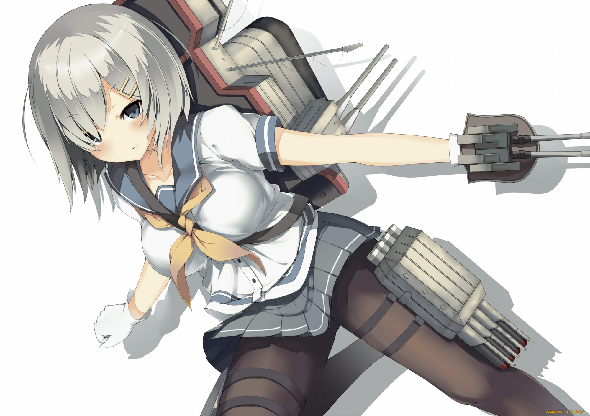 аниме, kantai, collection, белый, фон, оружие, девушка