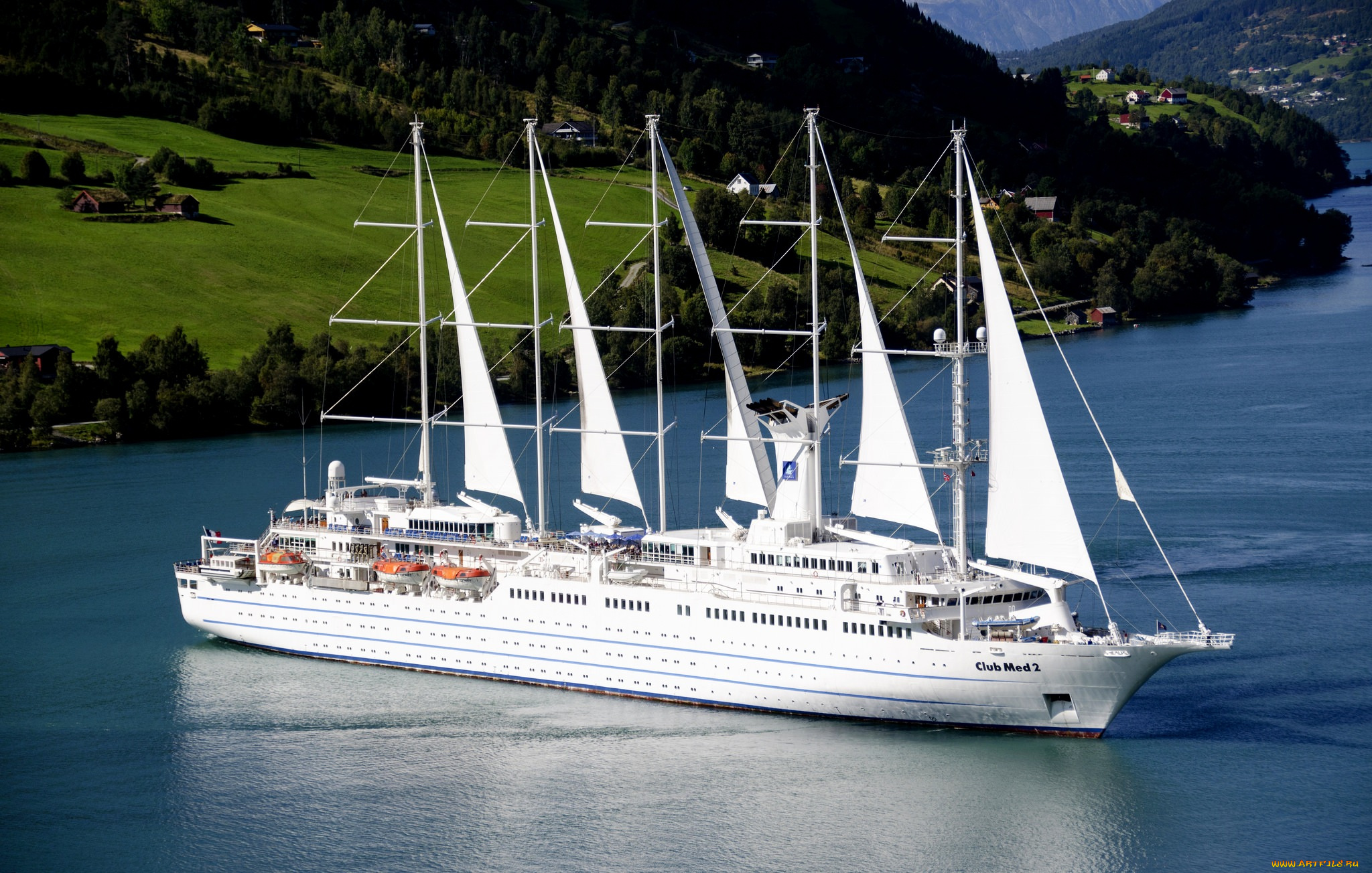 корабли, парусники, деревья, река, парусник, путешествие