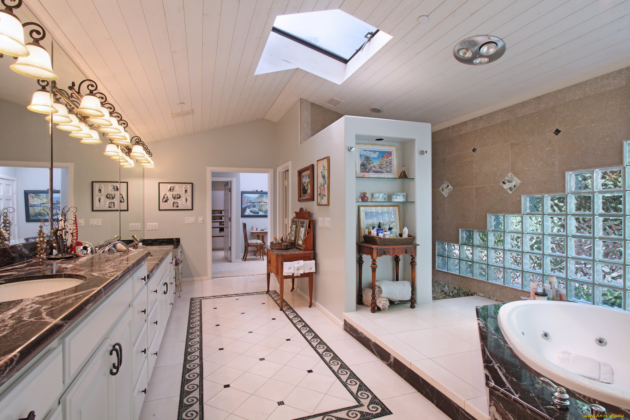 интерьер, ванная, и, туалетная, комнаты, ванная, стиль, дизайн, цветы