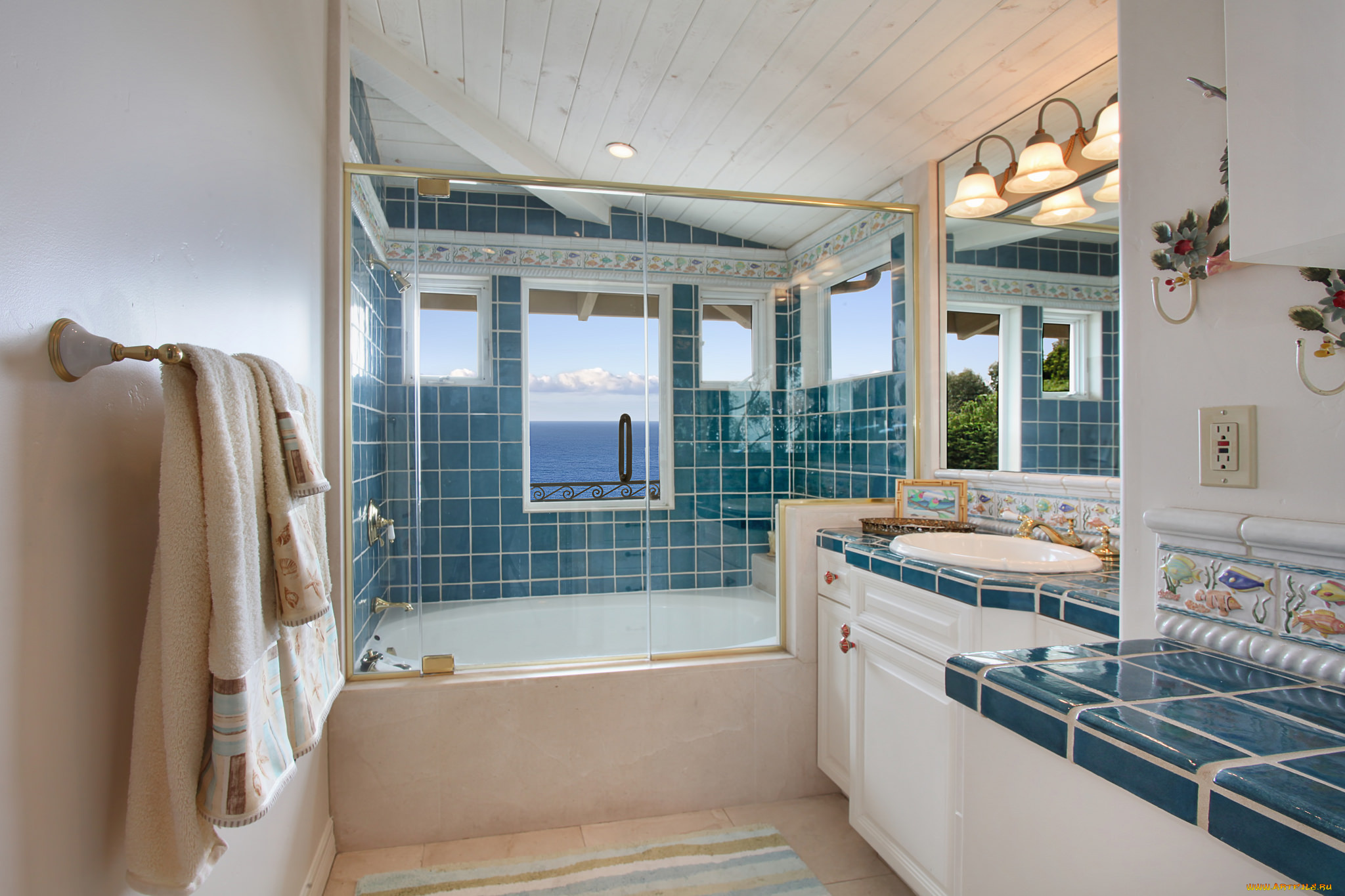 интерьер, ванная, и, туалетная, комнаты, ванная, стиль, дизайн