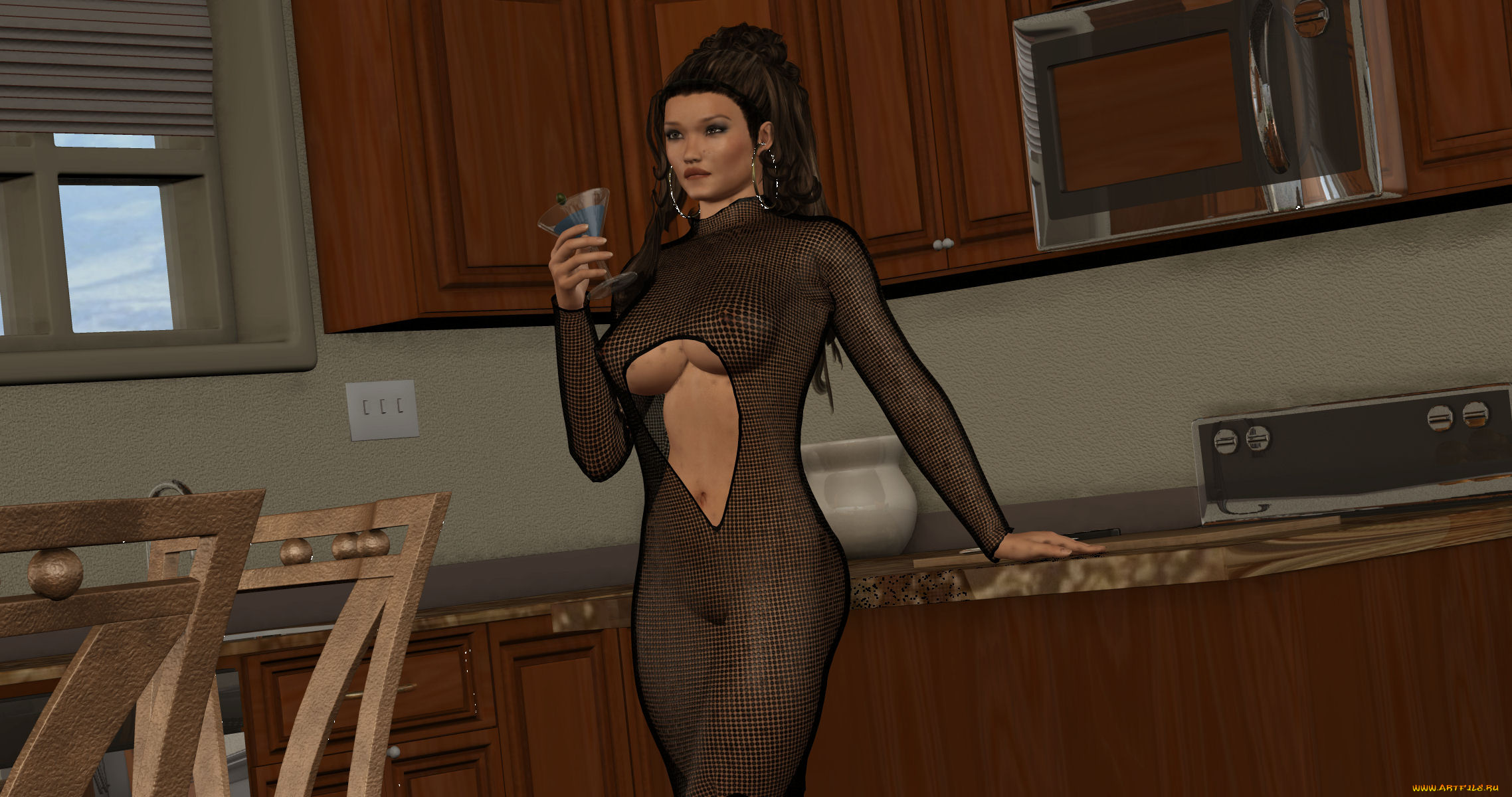 3д, графика, люди, , people, девушка, взгляд, фон, бокал