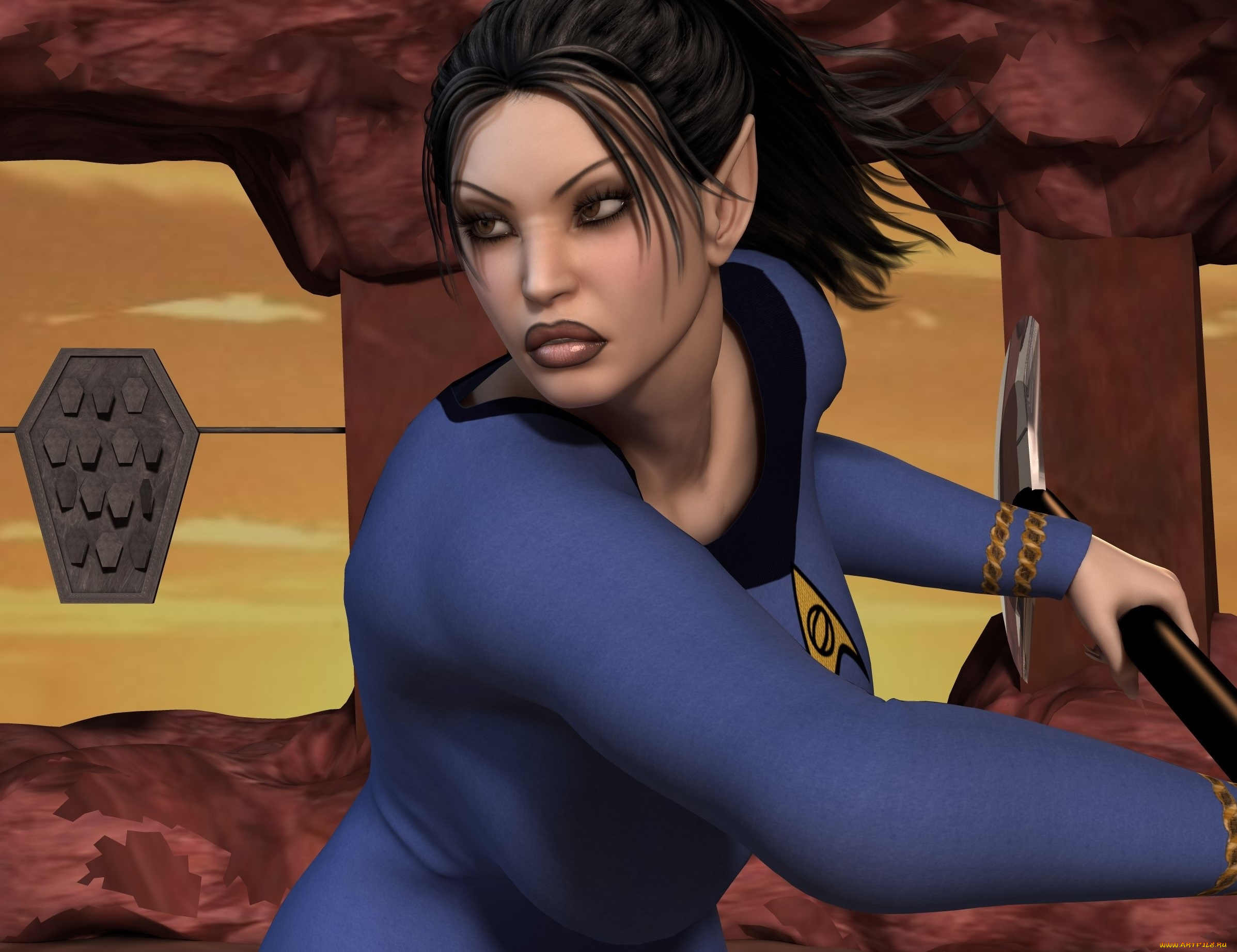 time, kirk, 3д, графика, фантазия, , fantasy, эльфийка, взгляд, поза