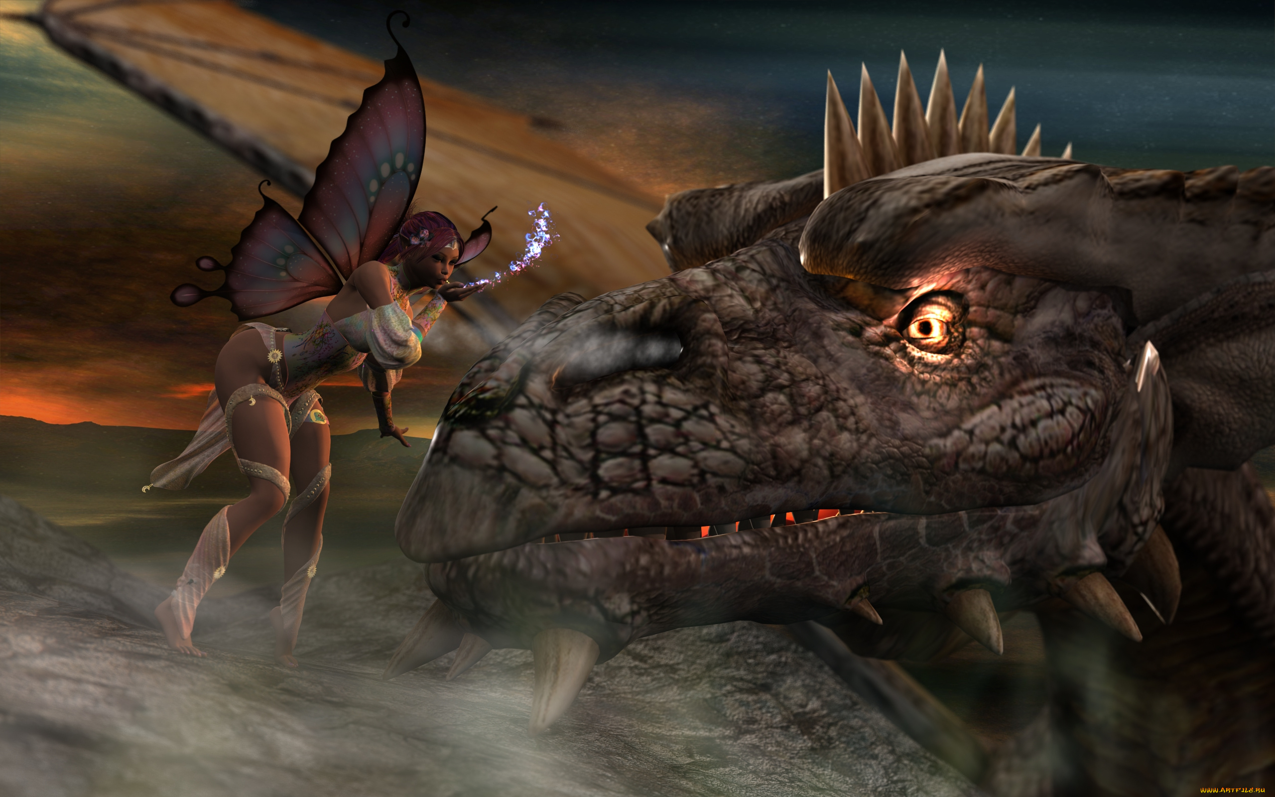 3д, графика, эльфы, , elves, динозавр, магия, эльфийка