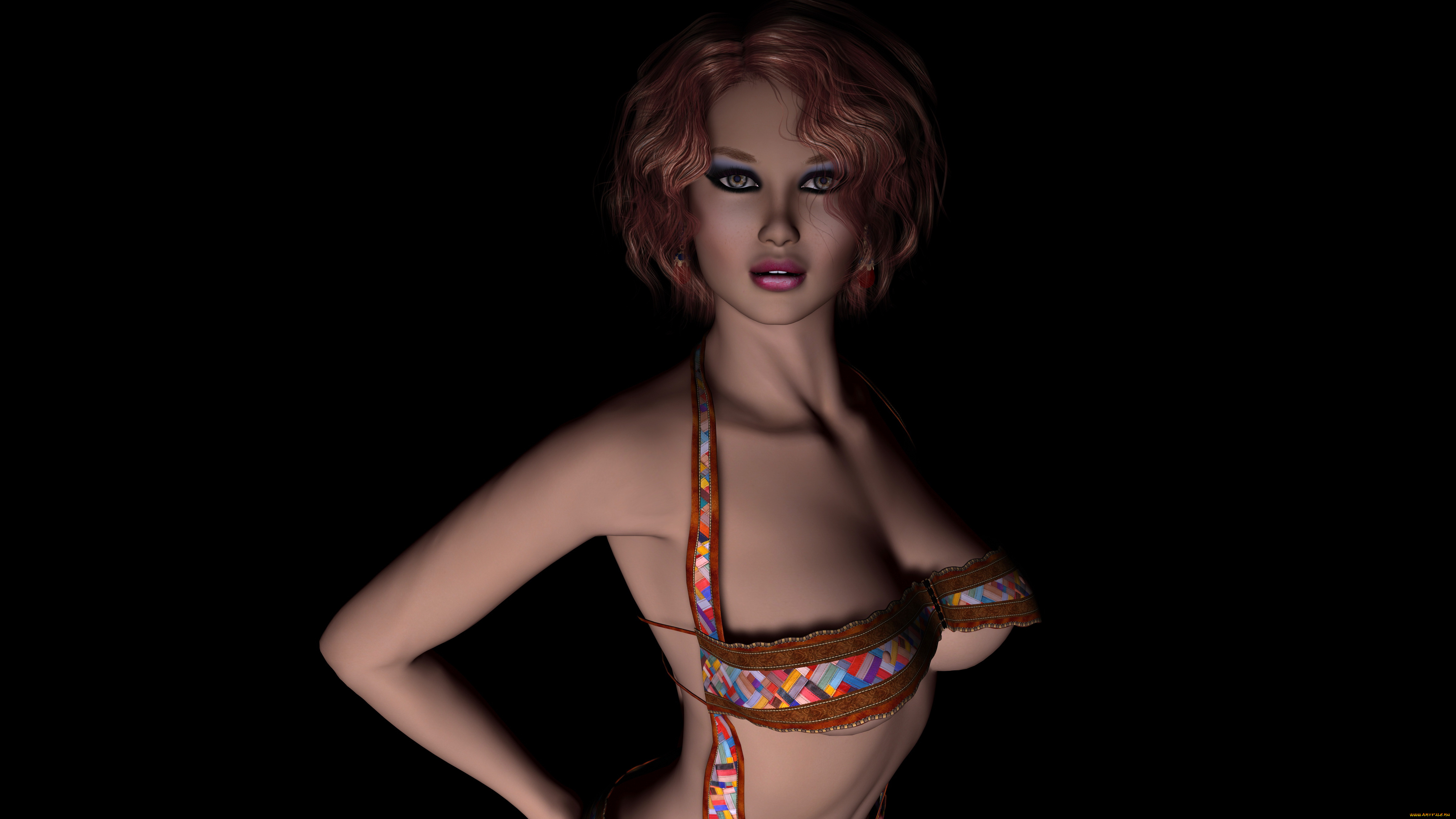 3д, графика, люди, , people, рыжая, фон, взгляд, девушка