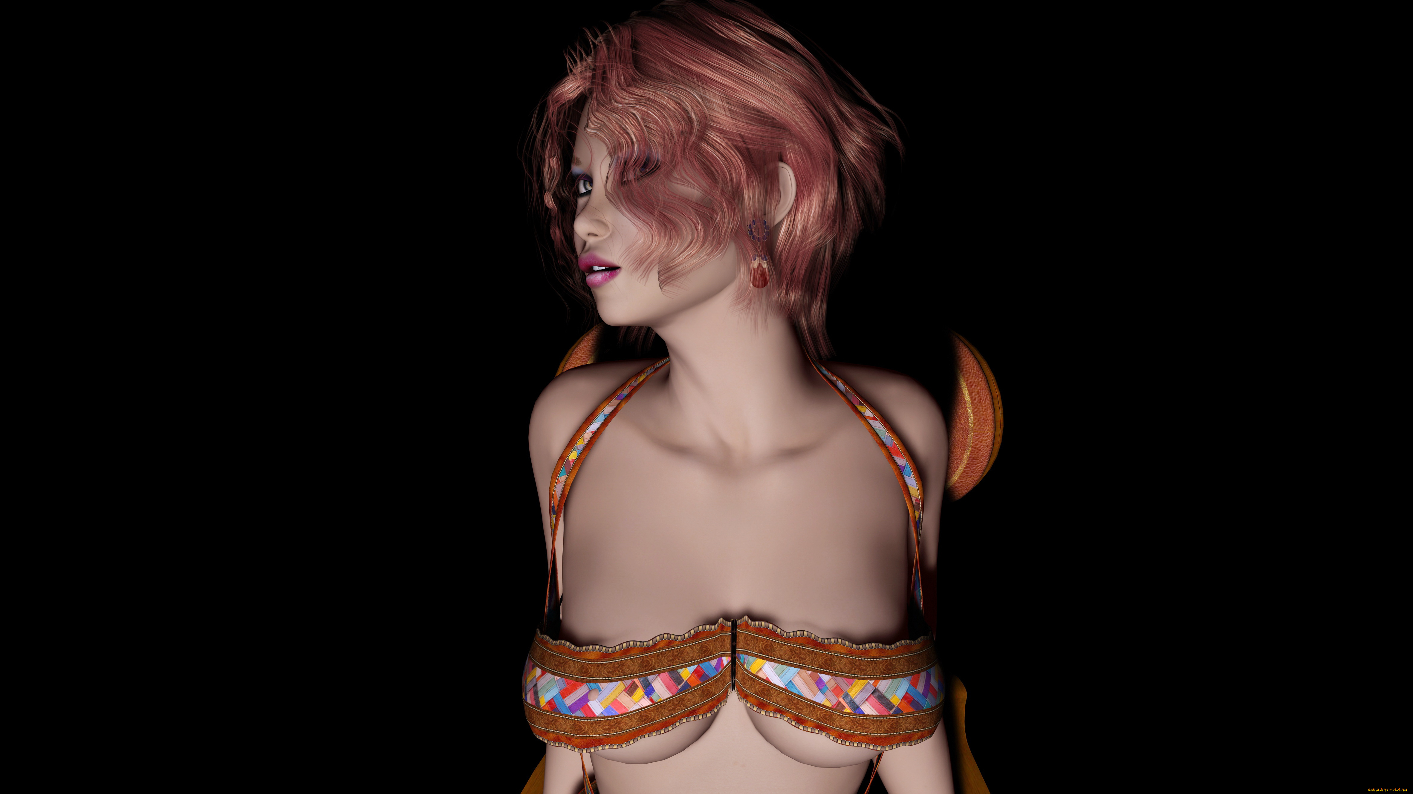 3д, графика, люди, , people, рыжая, фон, взгляд, девушка