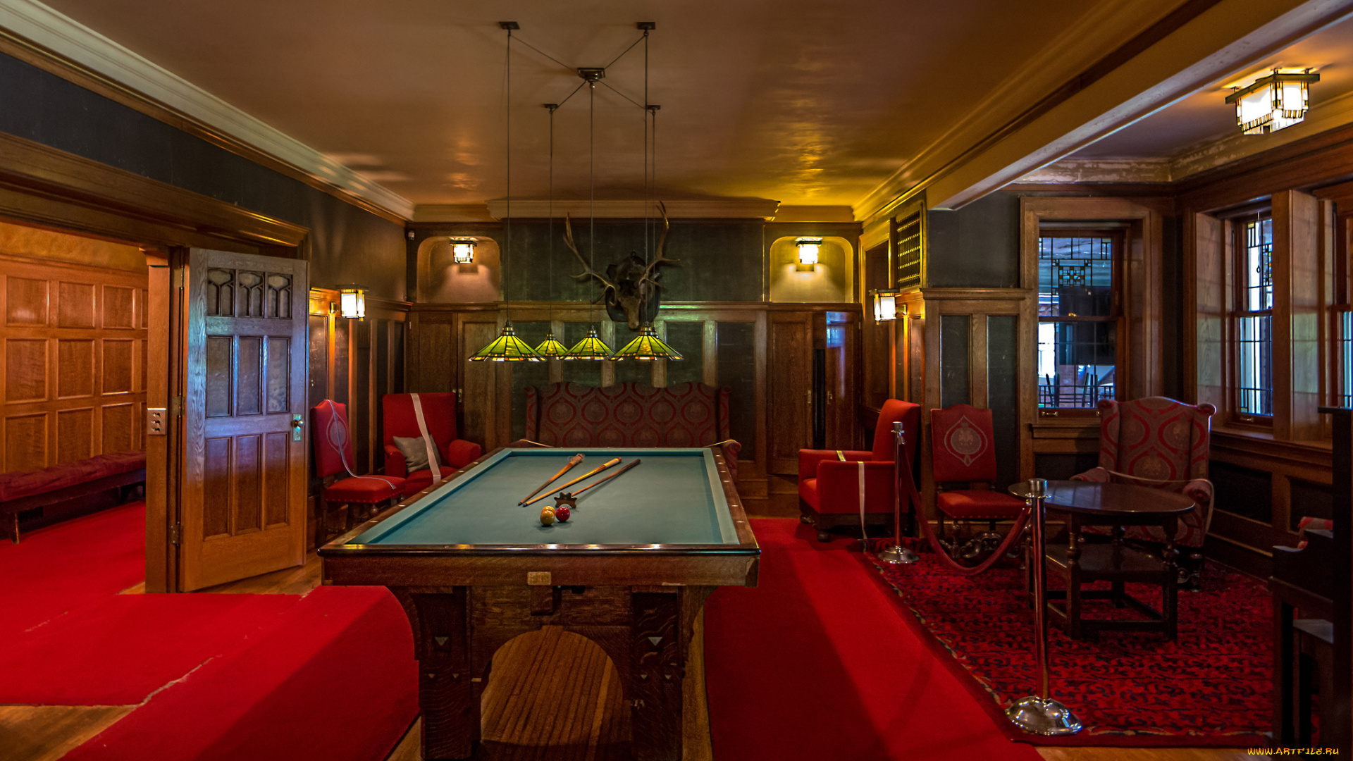 интерьер, бильярдная, комната, бильярд