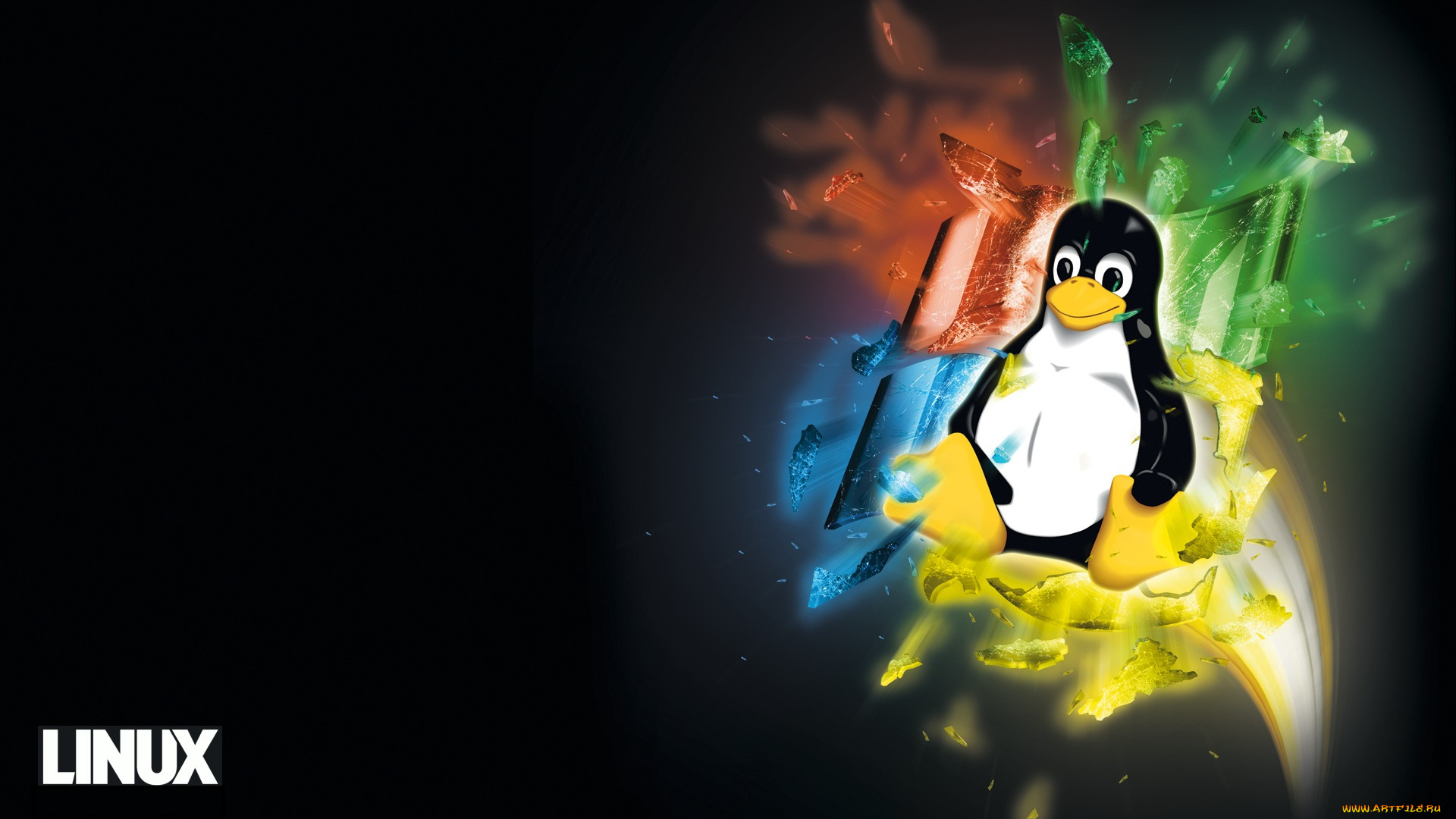 компьютеры, linux, пингвин, фон, логотип