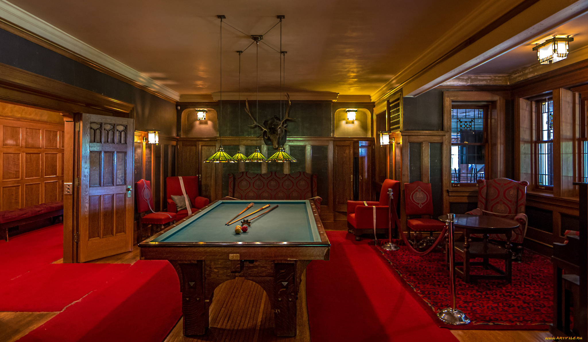 интерьер, бильярдная, комната, бильярд